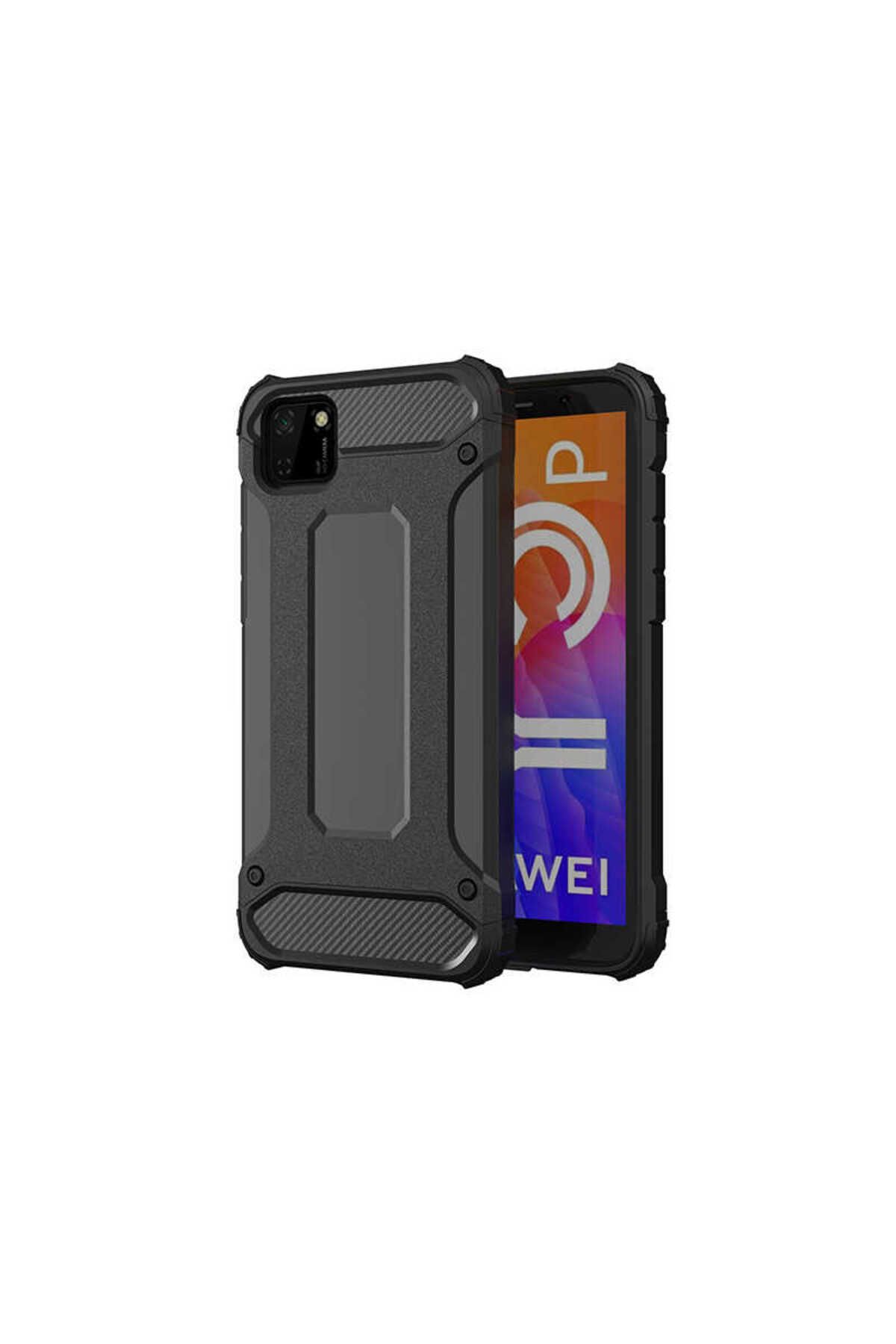 halkhouse Huawei Y5P Kılıf Zırh Tank Sert Korumalı Silikon Crash Silikon Kapak