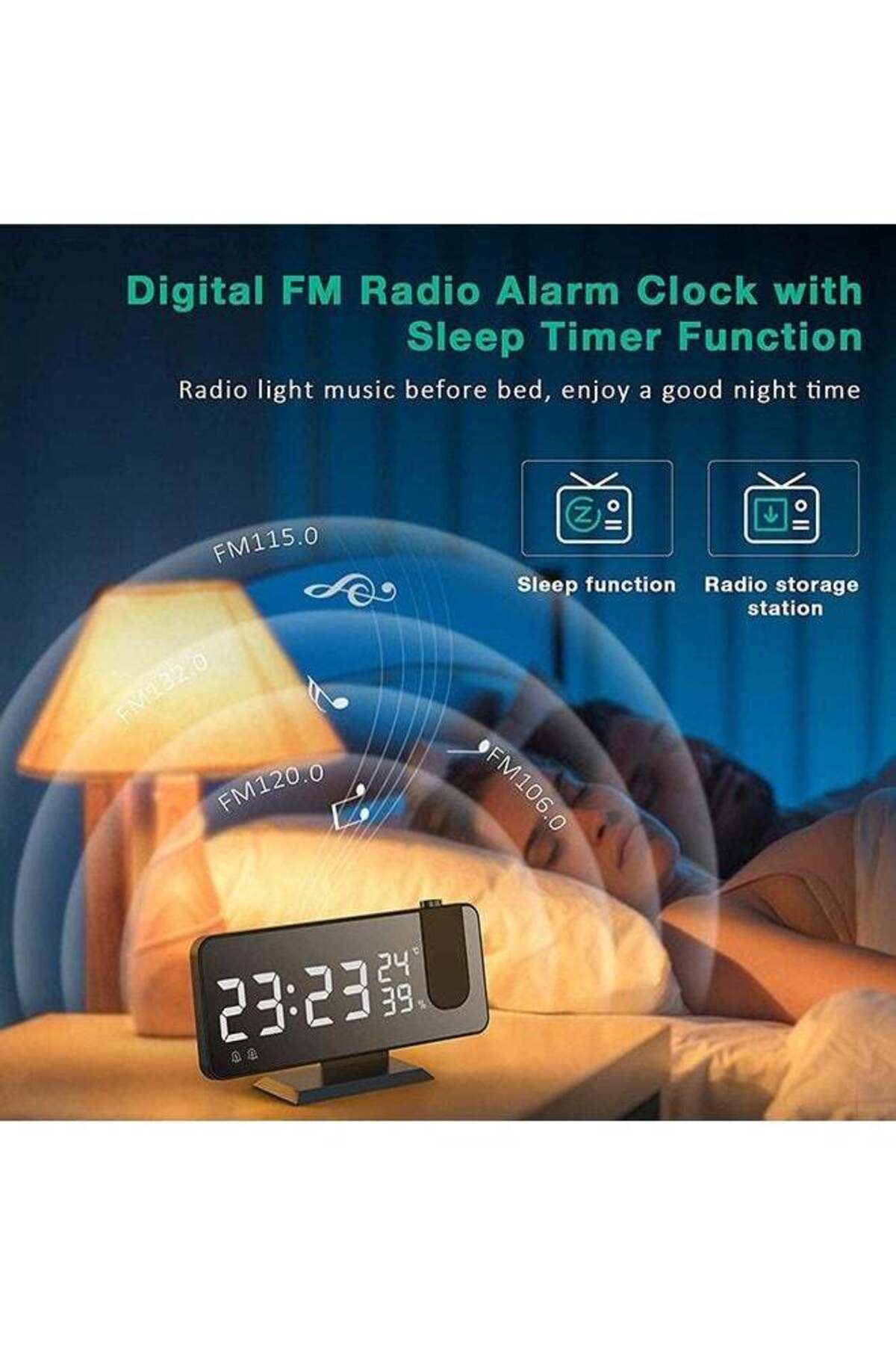 COOYA-Projection Alarm Clock,Radio Digital Alarm Clock, 7.4 Large Mirror LED Display Smart Clock 3