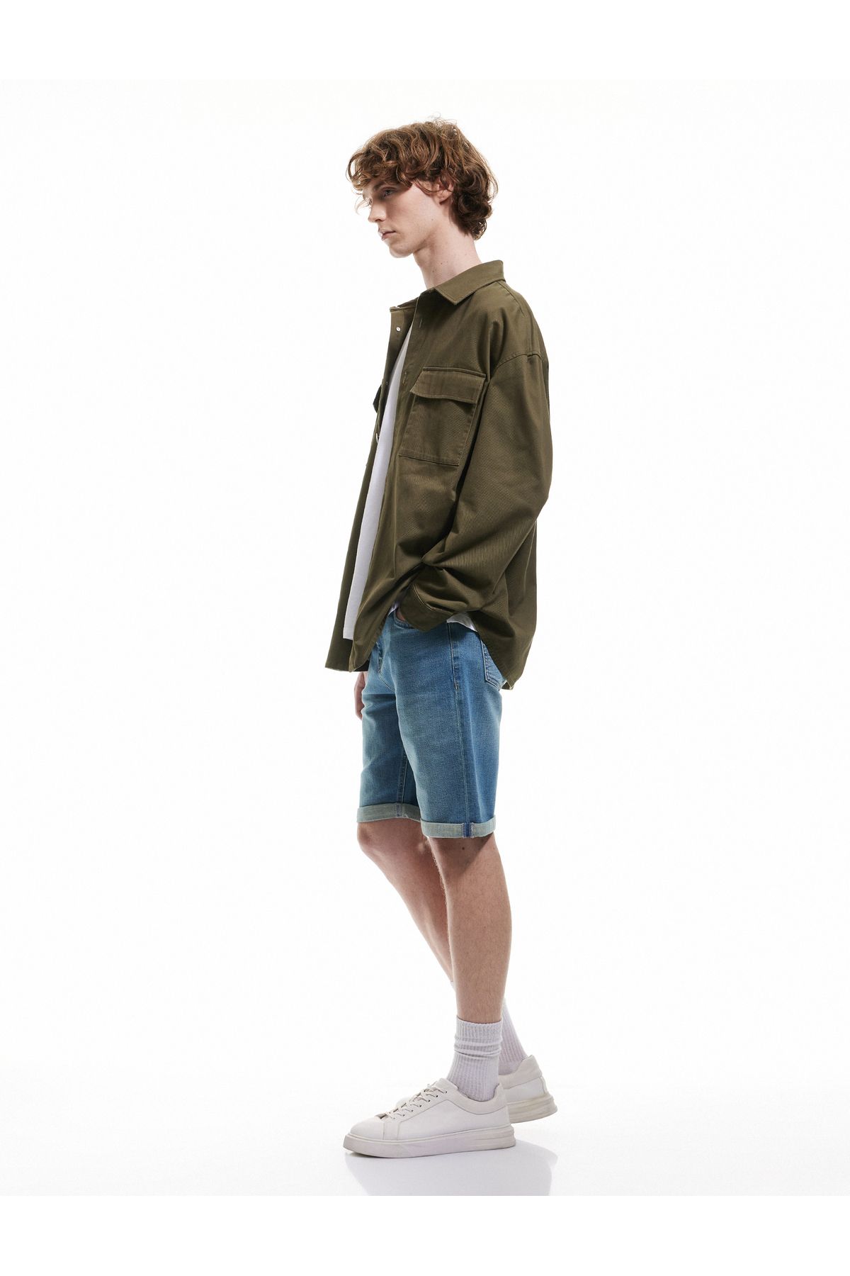 Koton-Folded Leg Bermuda Slim Fit Denim Shorts 2