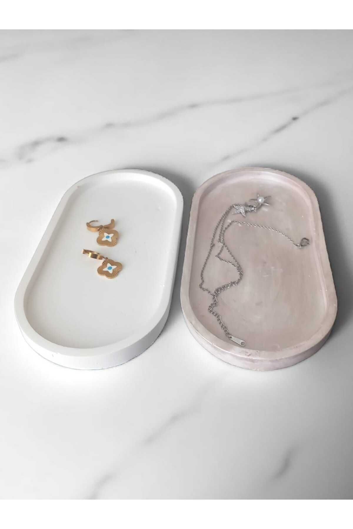 AYŞEM 2li Dekoratif Oval Sunumluk Seti,Takı Tabağı,Saksılık,Tütsülük,Mumluk