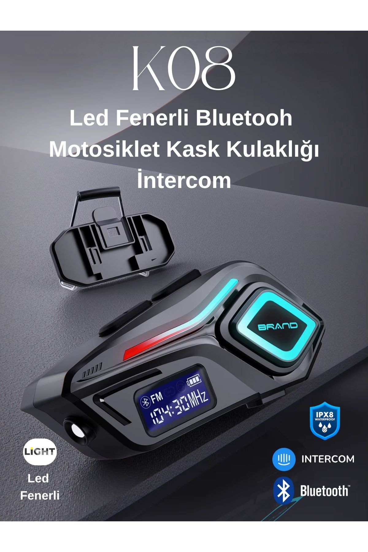 howear K08 Led Fenerli İntercom Bluetooth Motosiklet Kask Kulaklığı İntercom Kulaklık