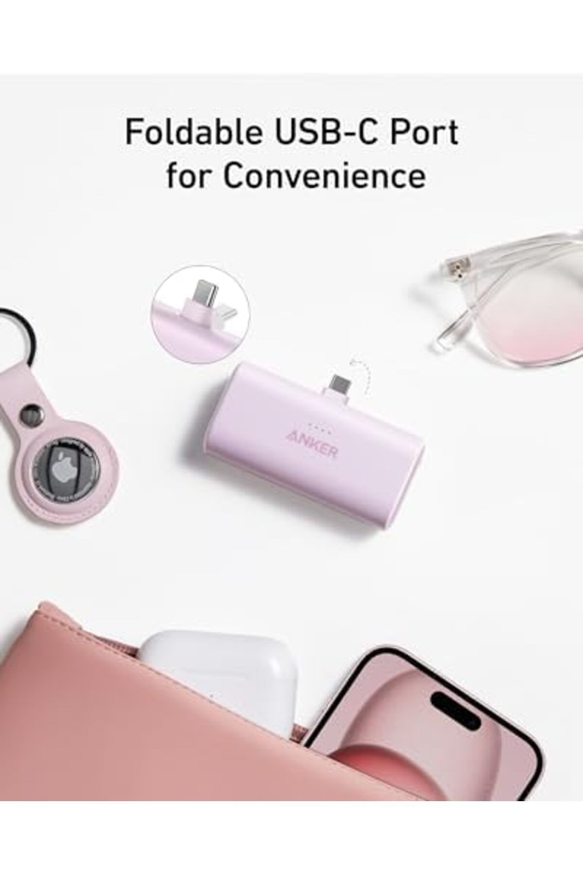 Anker-بنك الطاقة أنكر نانو، شاحن محمول صغير مع موصل USB-C مدمج قابل للطي، بطارية 5000 مللي أمبير/ساعة 6