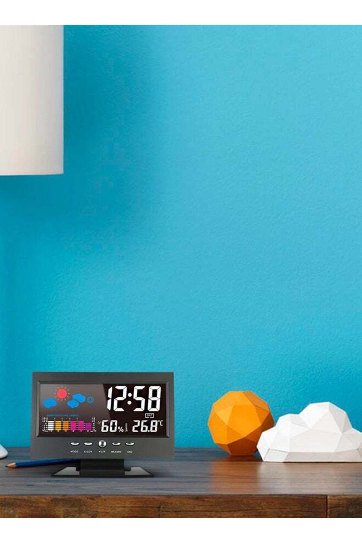 COOYA-LCD Digital Alarm Clock Temperature and Humidity Meter (Black) Display with Stand 4