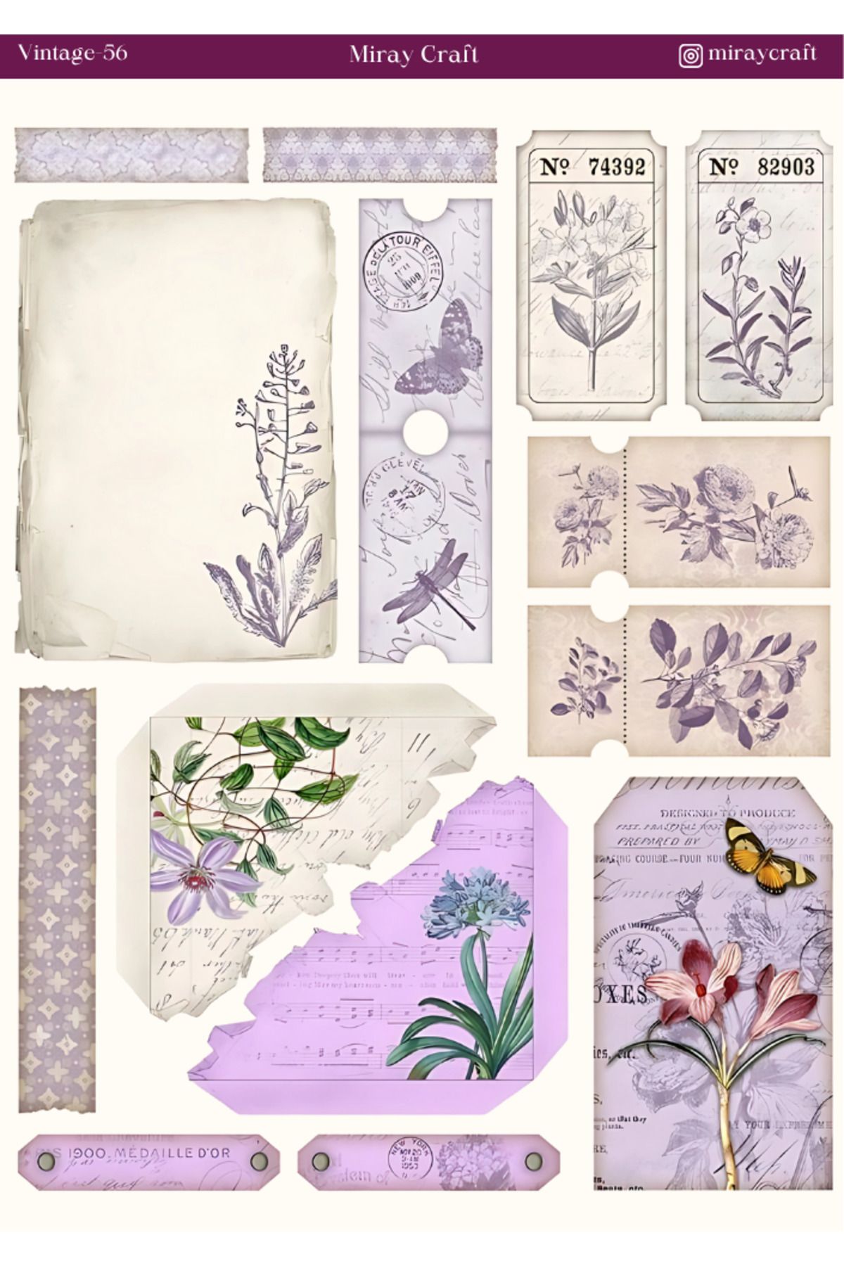 MirayDesign 1 Adet Vintage Temalı Sticker (12x17 cm) Bullet Journal, Scrapbook, Ajanda ve Planlayıcı için