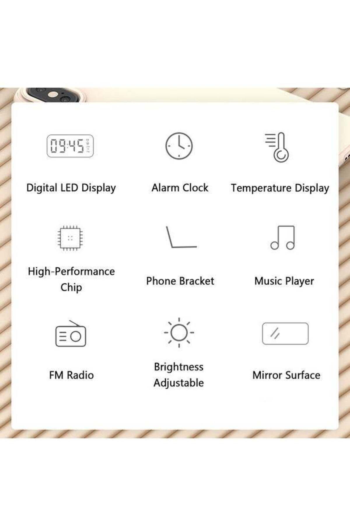 COOYA-Digital Mirror Surface Alarm Clock With BT Speaker And FM Radio for Home Black 13.9 x 4.5 x 6.8cm 6