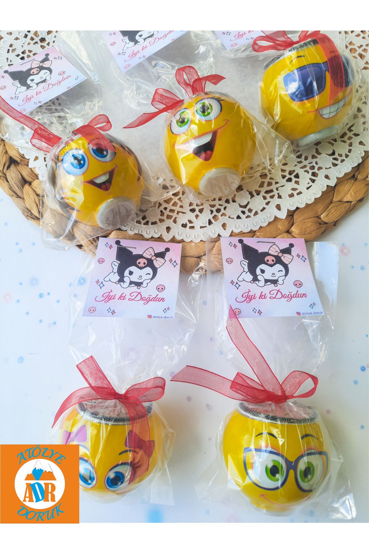 Atolye Doruk 15 ADET Kuromi Konsepti Doğum Günü Hediyelik Sarı Çim Adam-Kuromi Parti Hediye Çimoji-Emoji