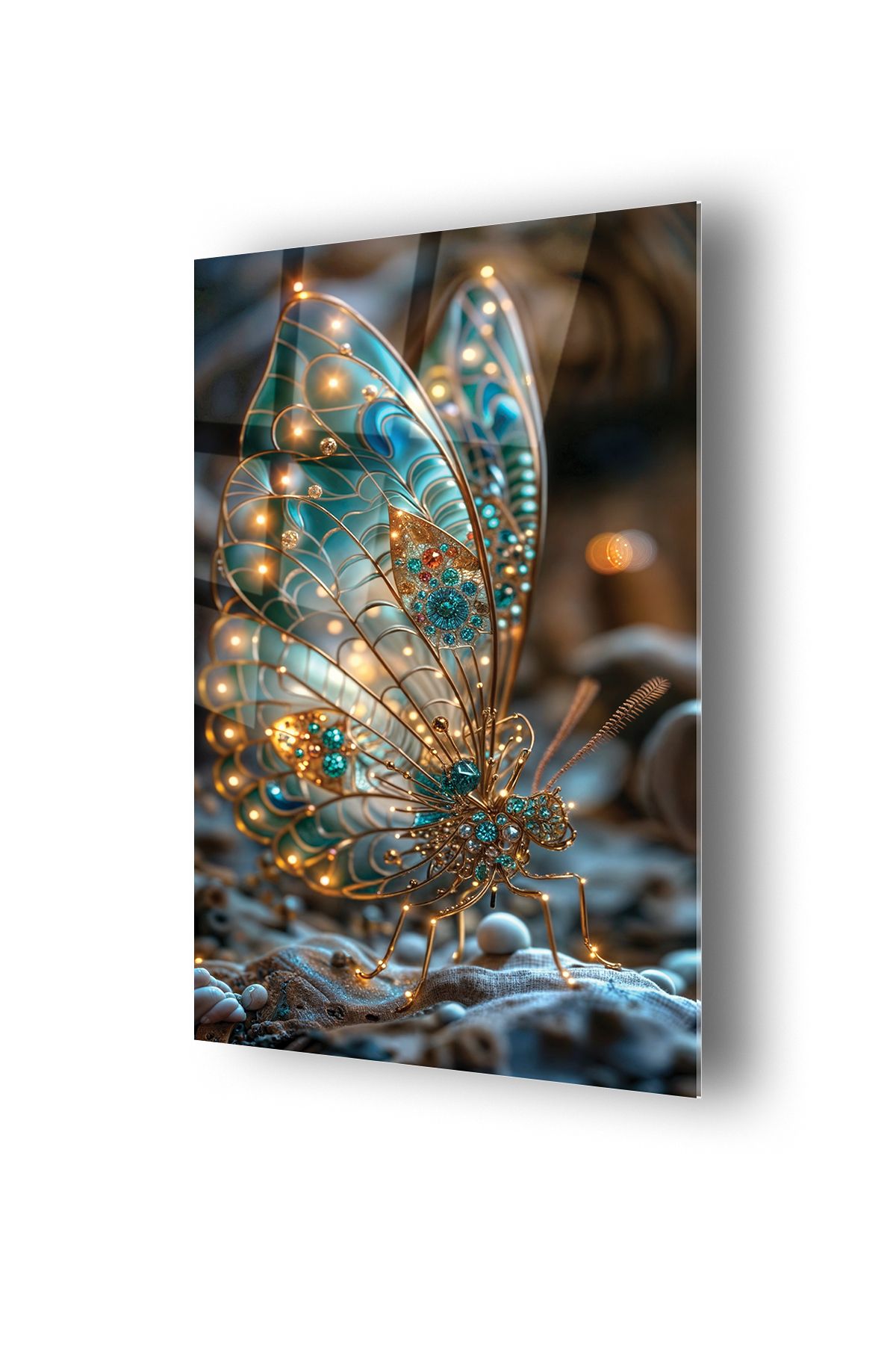 no77decor Neon Işık Temalı Kelebek Dayanıklı Cam Tablo