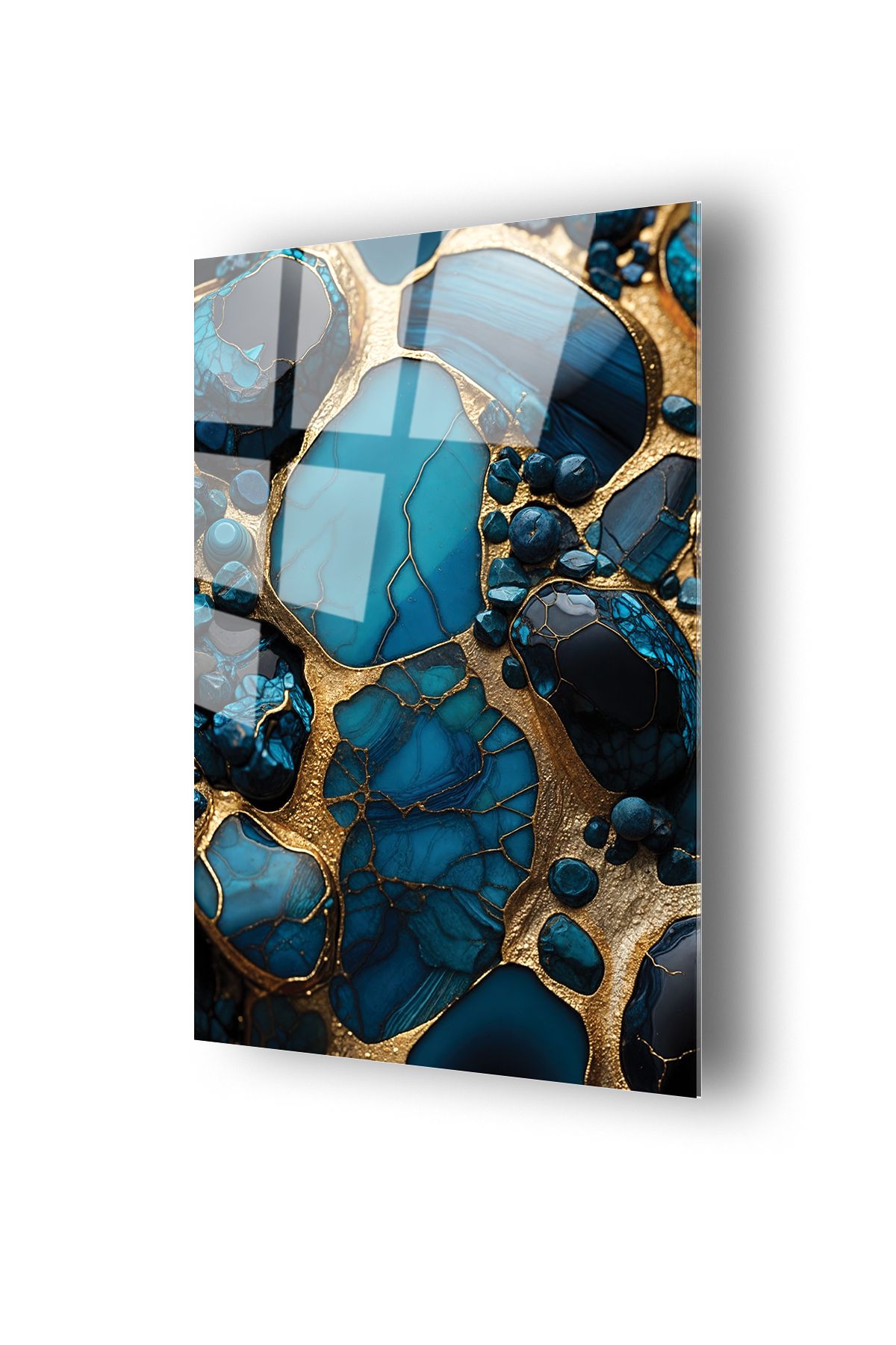 no77decor Gold Ve Mavinin Tonları Mürekkep Deseni Cam Tablo
