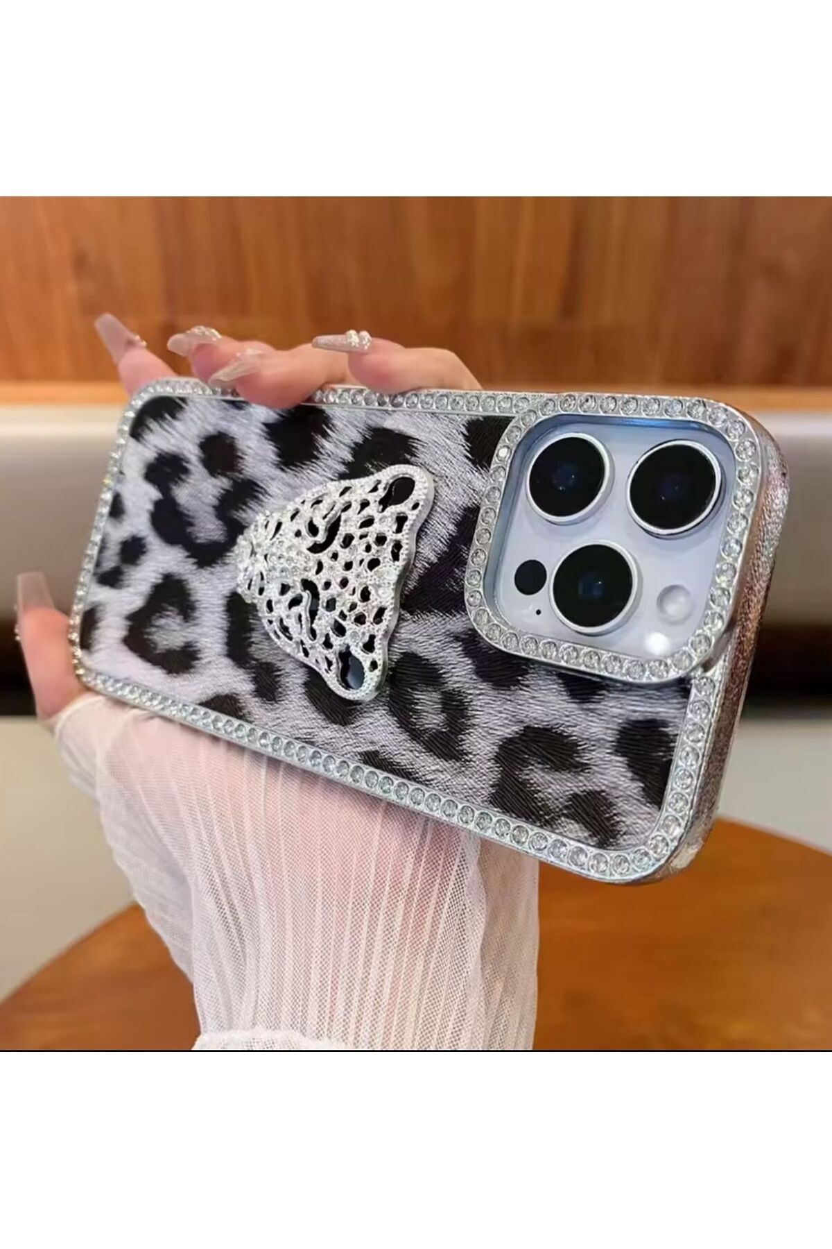 PEXURA TECH İphone 15 Pro Max Leopar taşlı Telefon Kılıfı