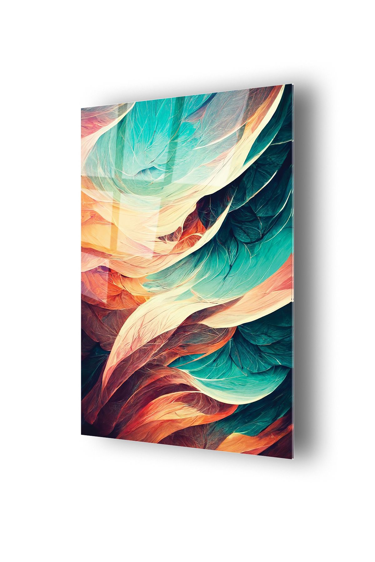 no77decor Turkuaz Sarı Kırmızı Temalı Dayanıklı Cam Tablo