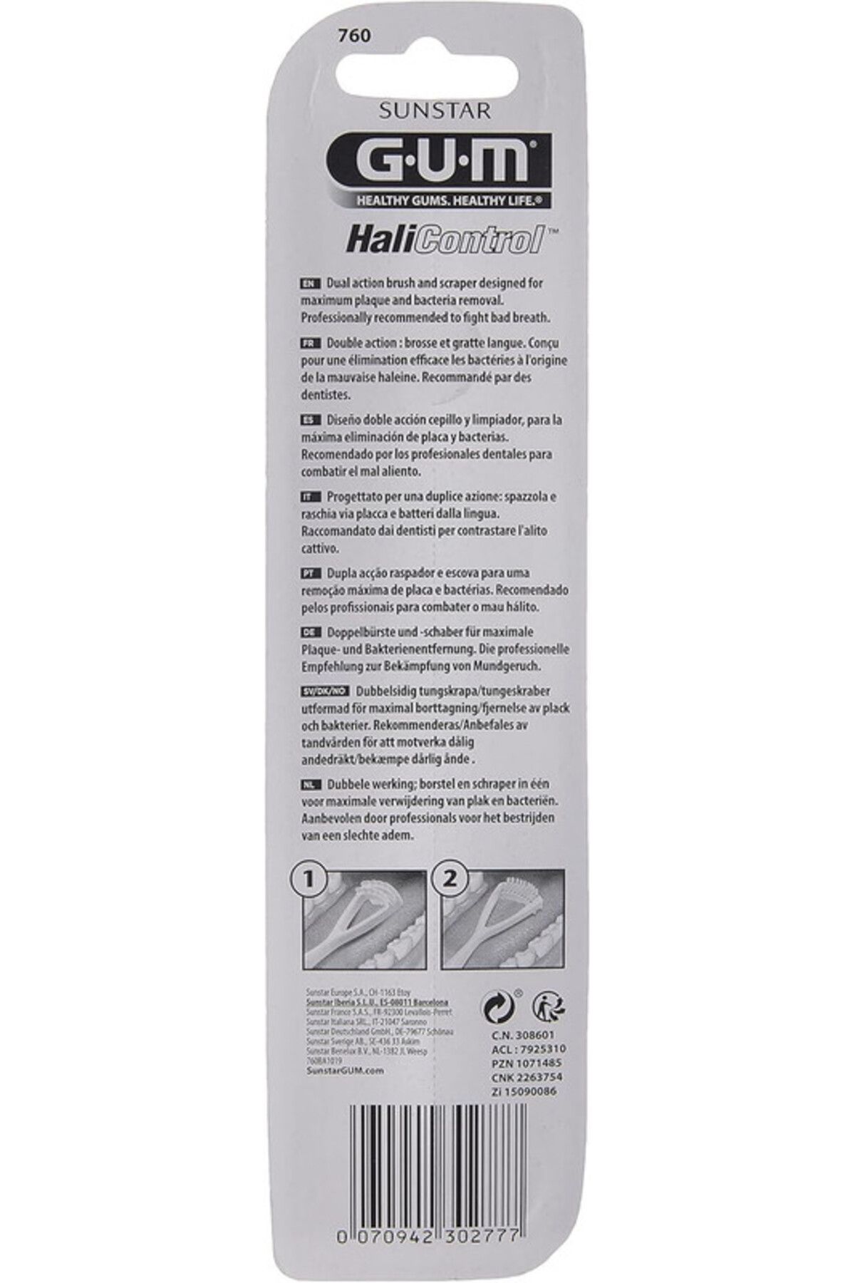 GUM-Hali Control Tounge Cleaner-2-in-1 brush and scraper removes the Surface Bacteria-Assorted Color 3