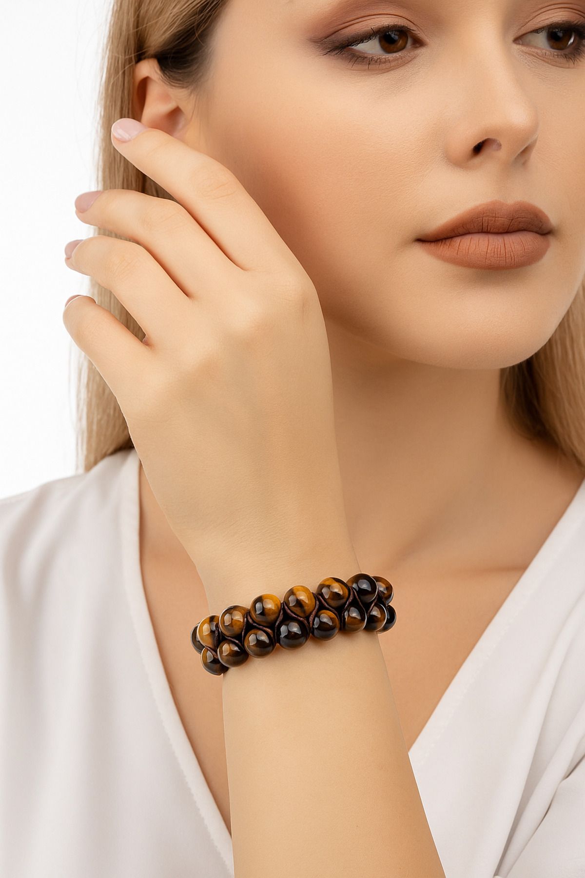 Safnaturel IGSL Sertifikalı Kaplan Gözü 8 mm Çift Sıra Makrome Doğal Taş Bileklik