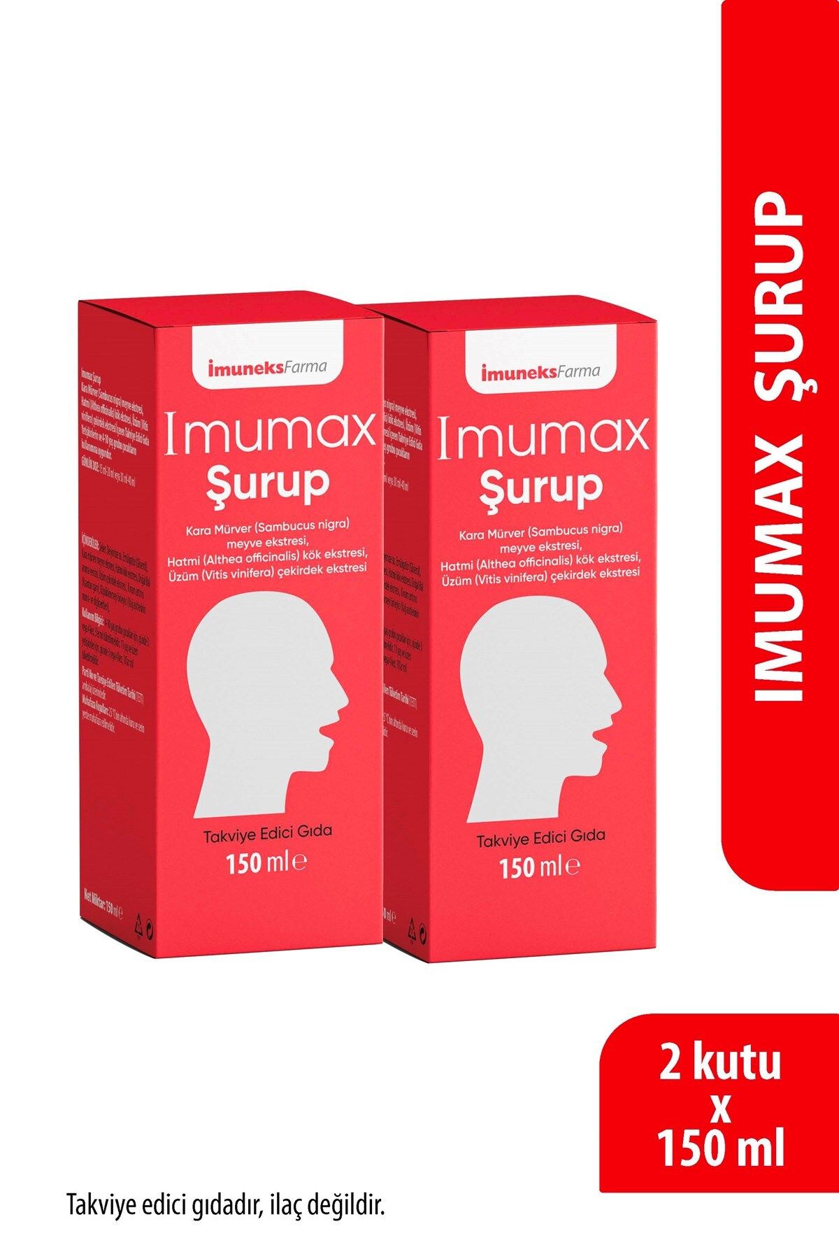 Imuneks Farma Imumax Şurup Kara Mürver meyve, Hatmi kök ekstresi, Üzüm çekirdek Eks. İçeren Takviye 150ml x2 Ad