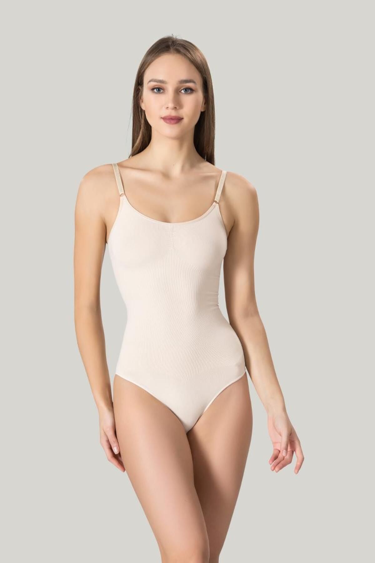 tavsanclo Kadın Ayar Askılı Ten Body Korse