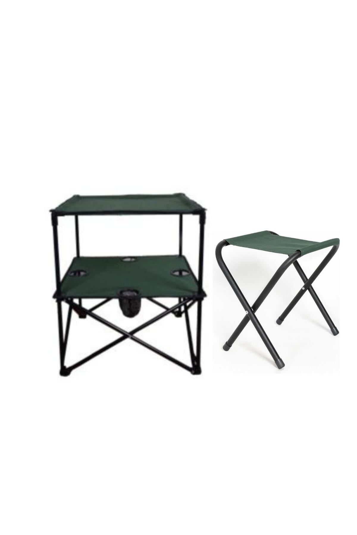 teknotrust Yeşil katlanır masa ve kamp taburesi seti, pratik ve şık outdoor ürünleri