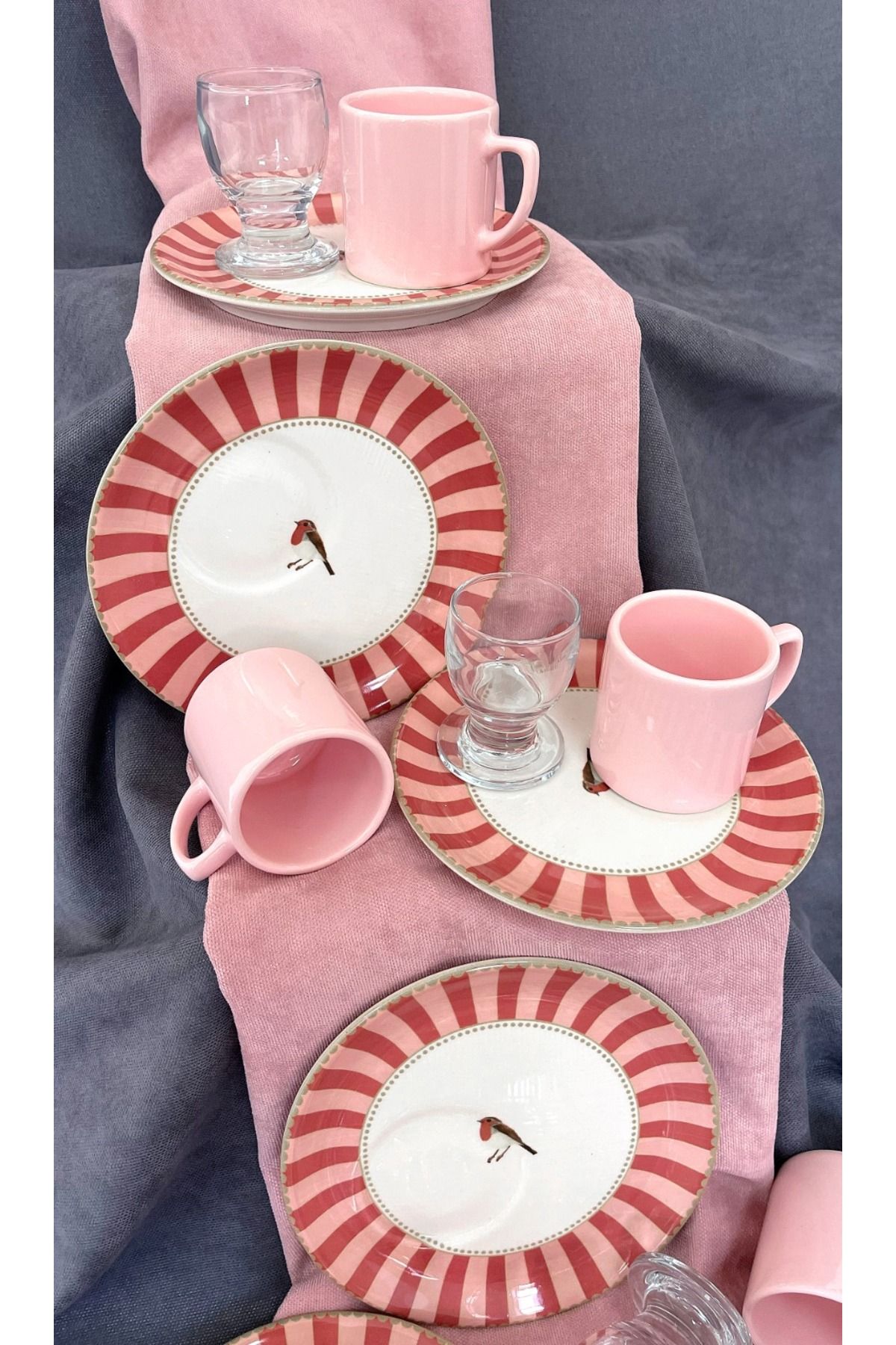 Erbaşlar-Love Bird Red Coffee Side Cup 18 Piece Coffee Cup Set for 6 People, Set 3