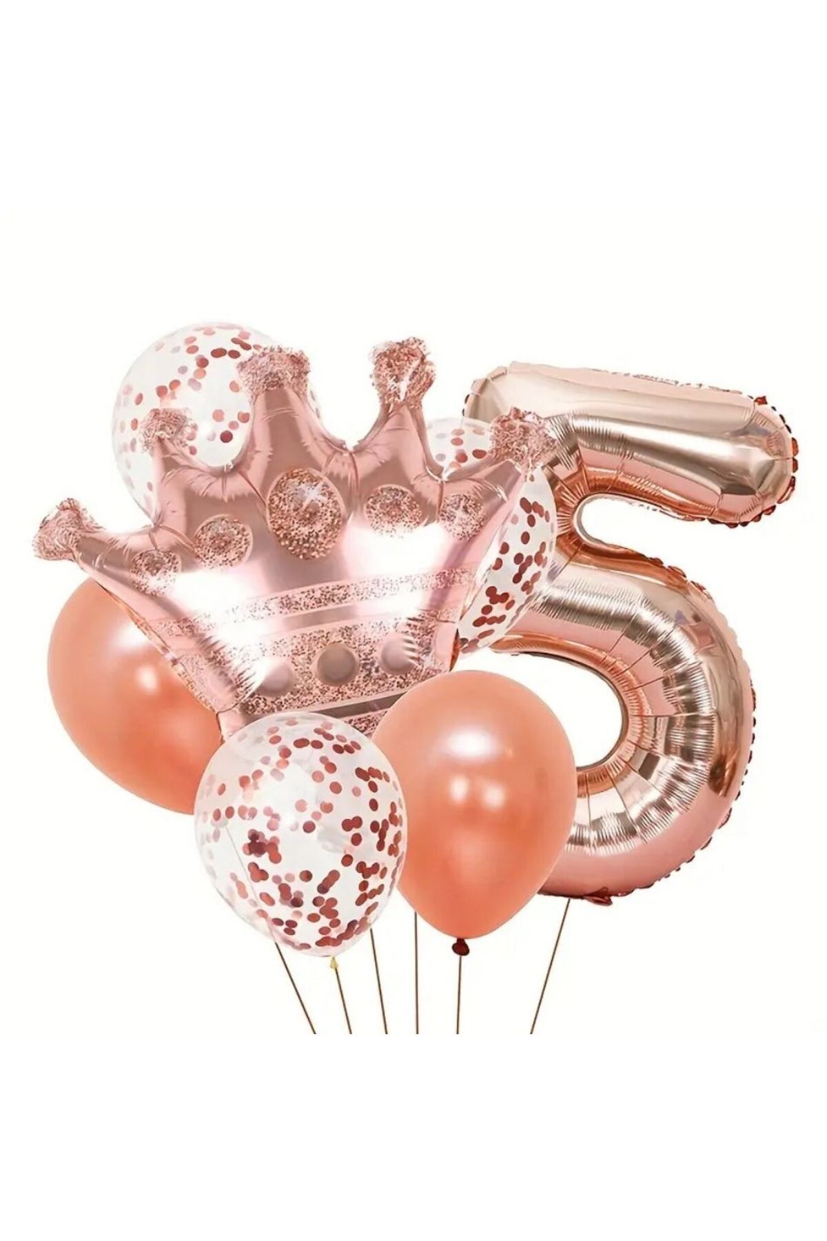 parti sürprizi Rose Gold Taçlı 5 Rakam Balon Set