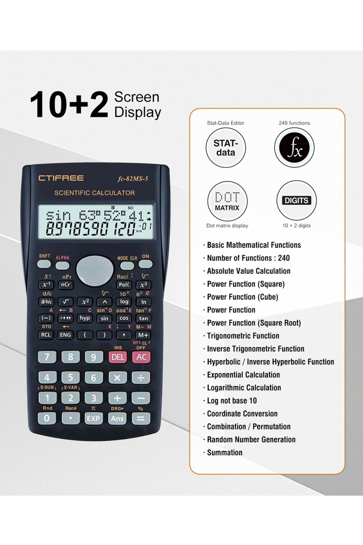 Choice-FC-82MS-5 Scientific Calculator - Exam-Ready, Multifunctional, Large Display - Portable & Durable fo 4