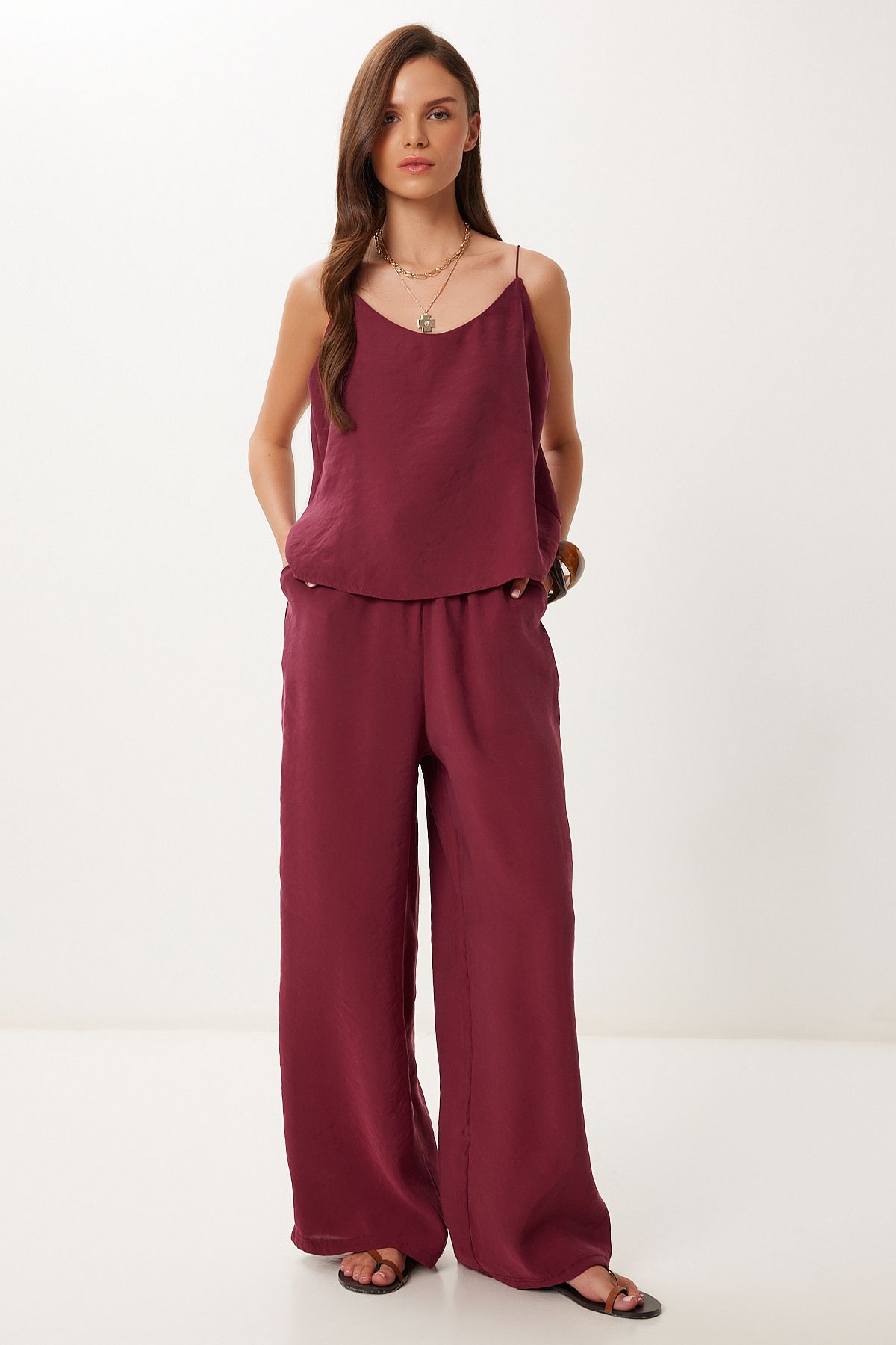 Lovelyİstanbul Askılı Modal Bluz Pantolon Takım VİŞNE LRV0108