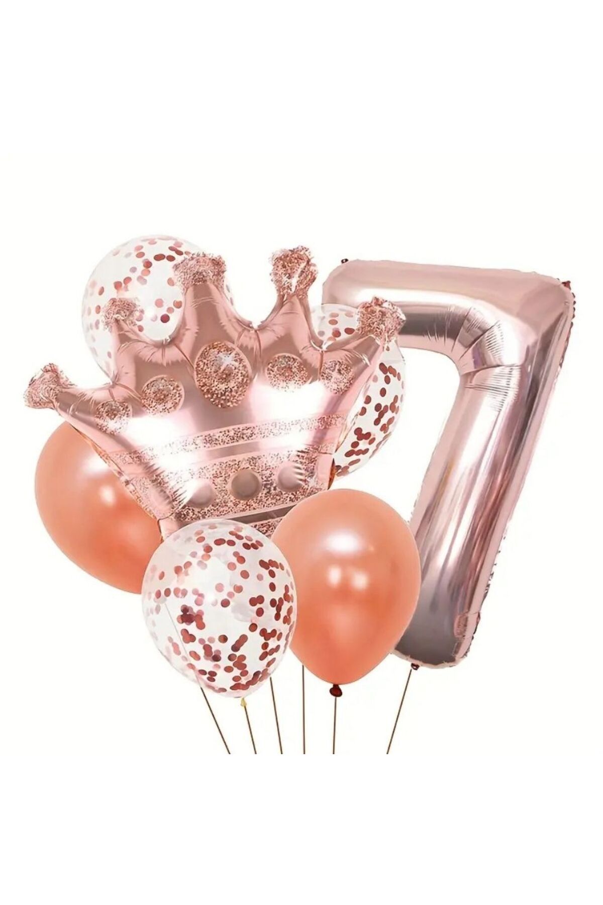 parti sürprizi Rose Gold Taçlı 7 Rakam Balon Set