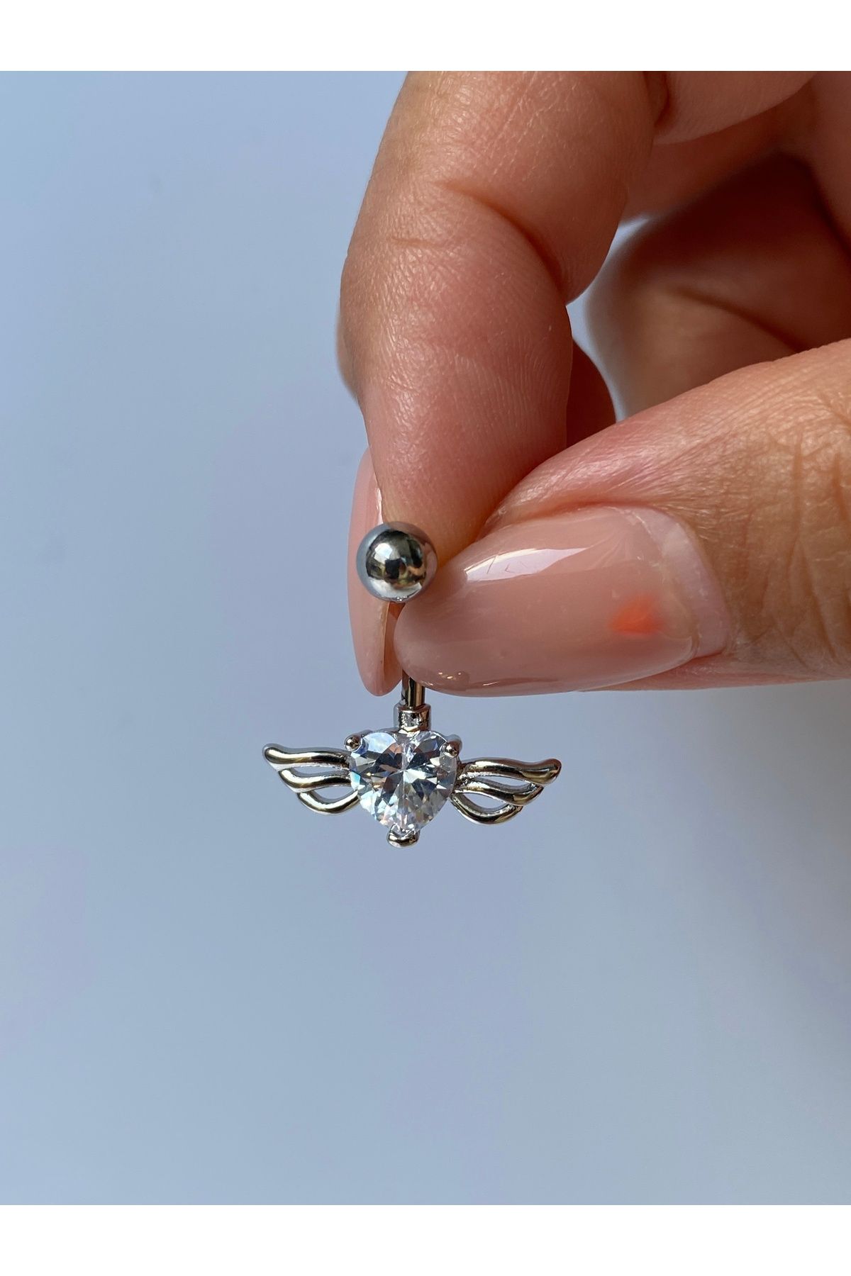 kurukafagift Çelik Göbek Piercing Melek Kalp Kanatlı Model