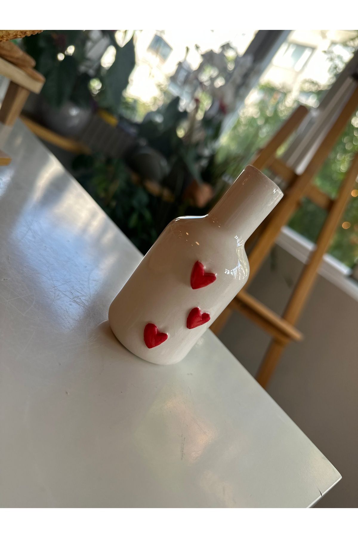 Vaveyla Sanat El Yapımı Kalpli Mini Seramik Vazo | Kalpli obje dekoratif vazo