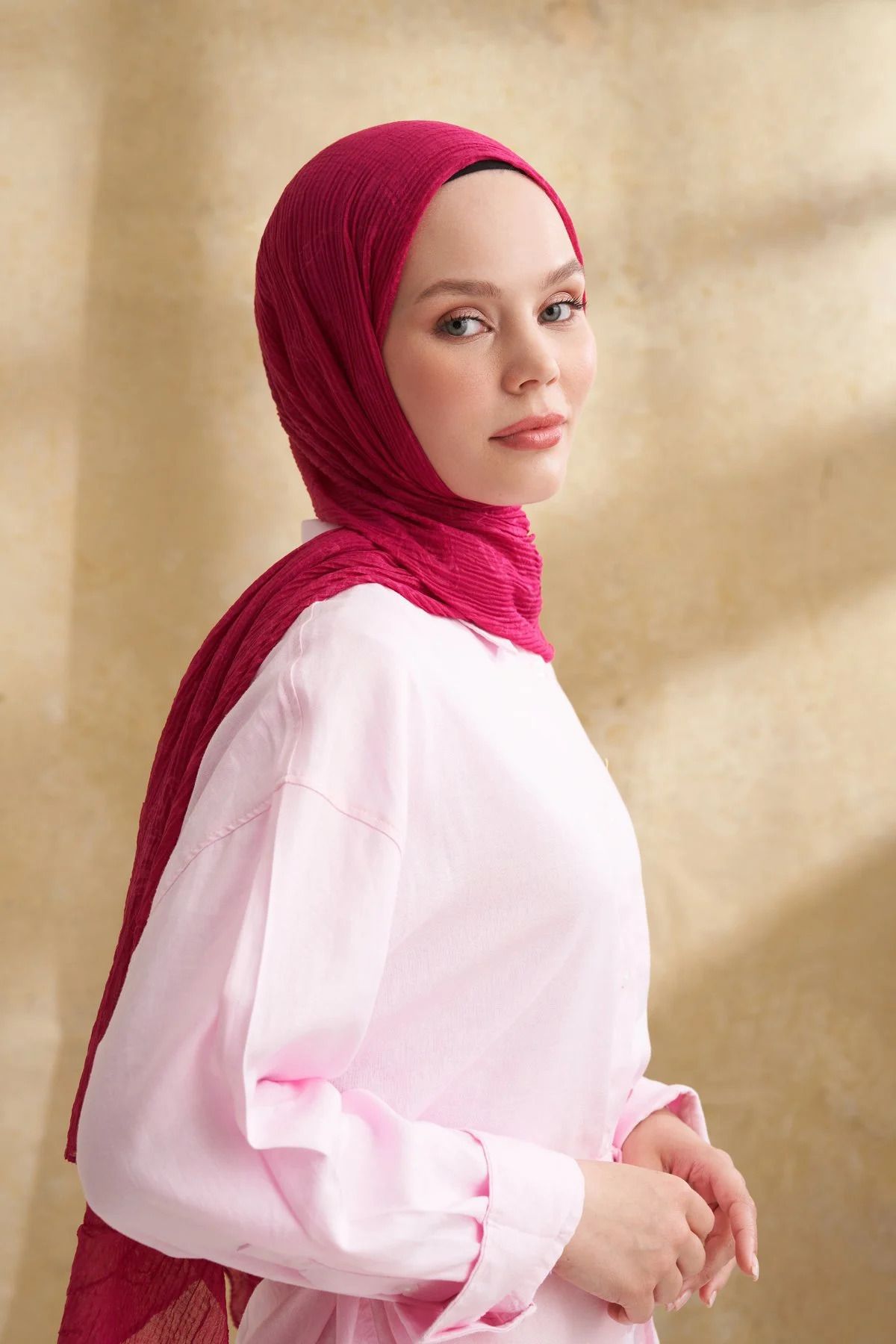 ARMANDA-Muslin leaf pattern shawl 3351-128 fuchsia 3