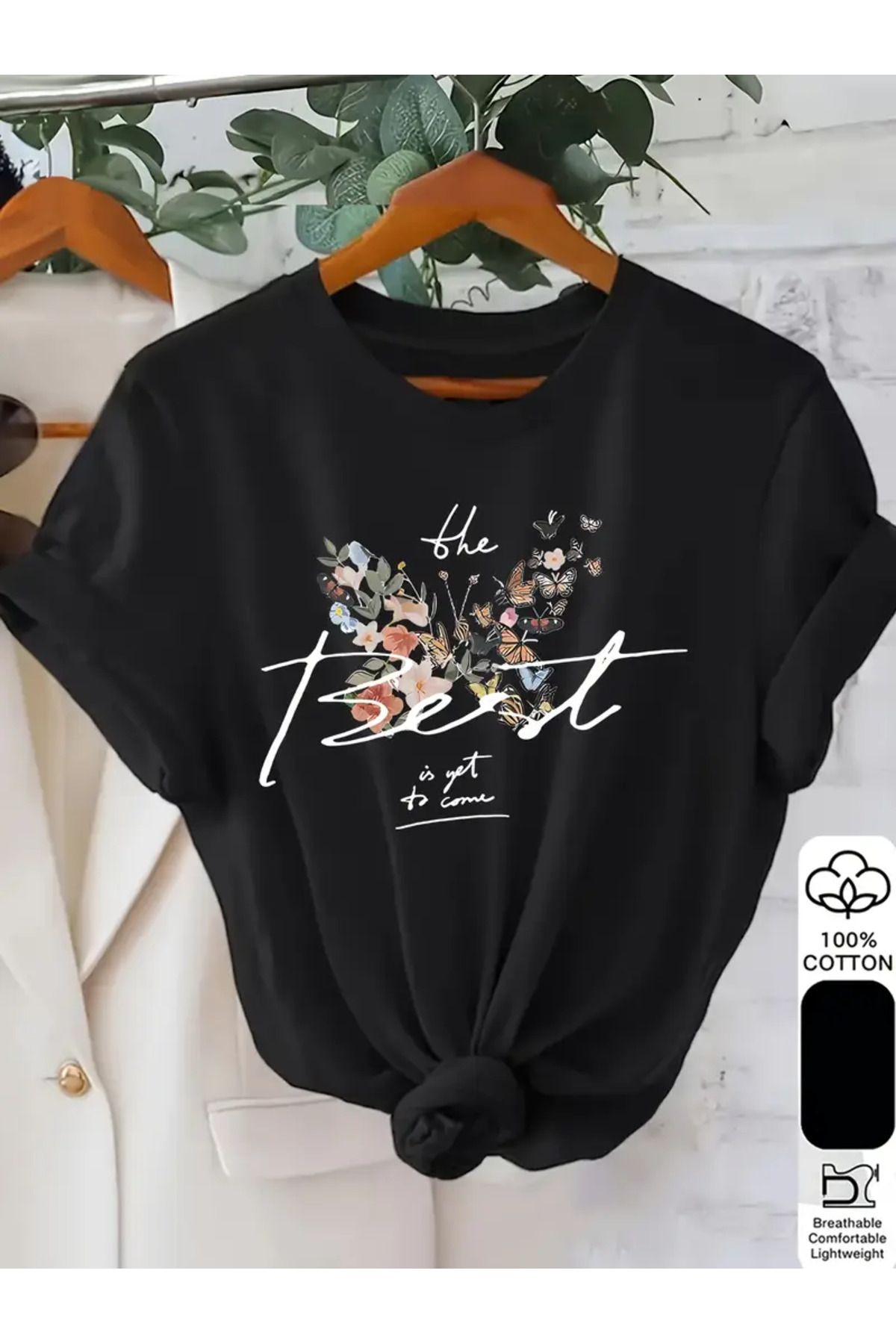 CLASİVA Best Kelebek li Baskılı Oversize Bisiklet Yaka T-shirt