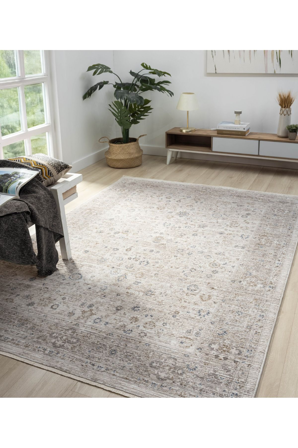 Mariesse Home Vintage Eskitme Desenli Makine Dokuma Salon Oturma Odası Halısı