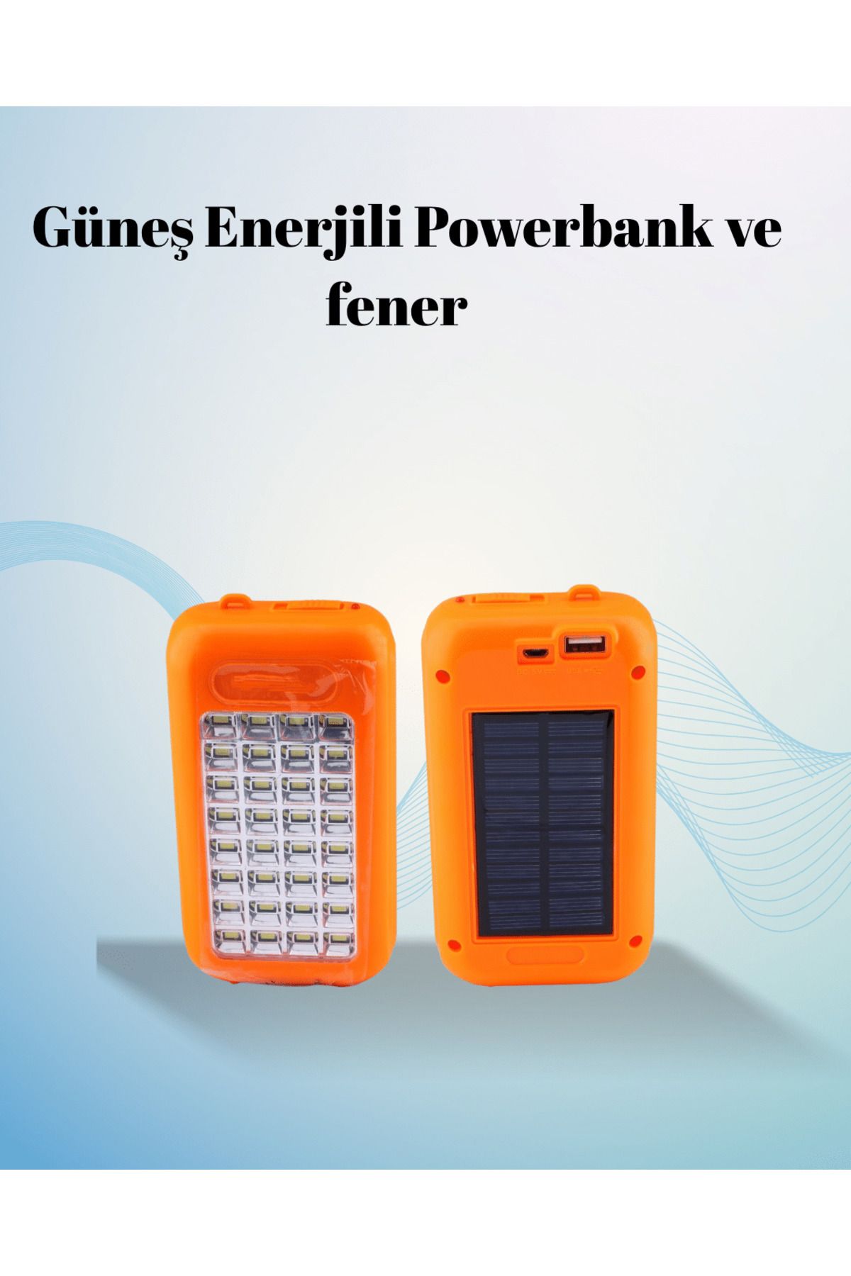 FTA TİCARET Gold Silver Güneş Enerjili Powerbank Işıldak – 10000 mAh, 32 LED, Çift USB, Su Geçirmez