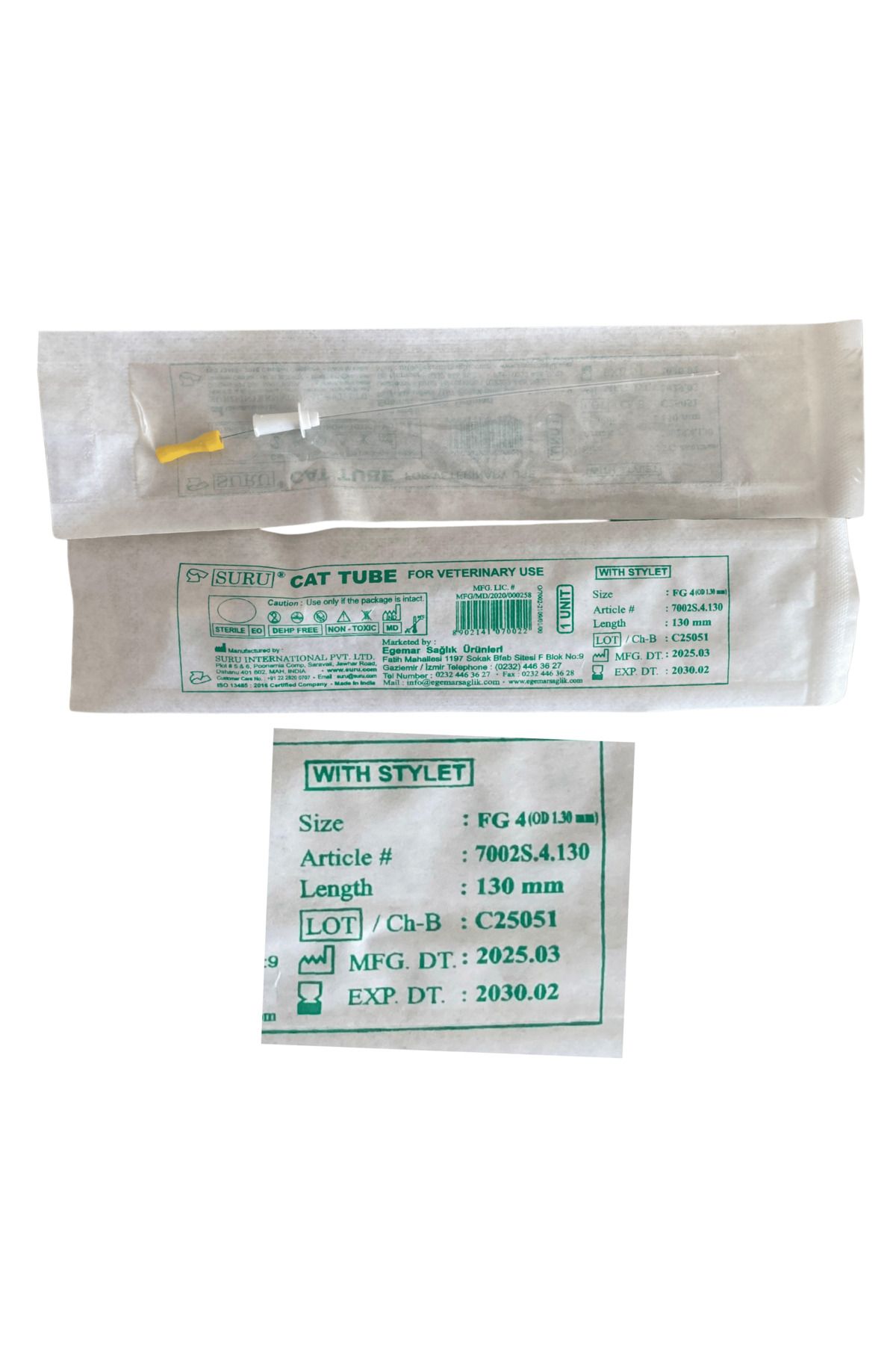 SURU - KEDİ İDRAR SONDASI MANDRENLİ FG4 1.3X130MM - 12 ADET