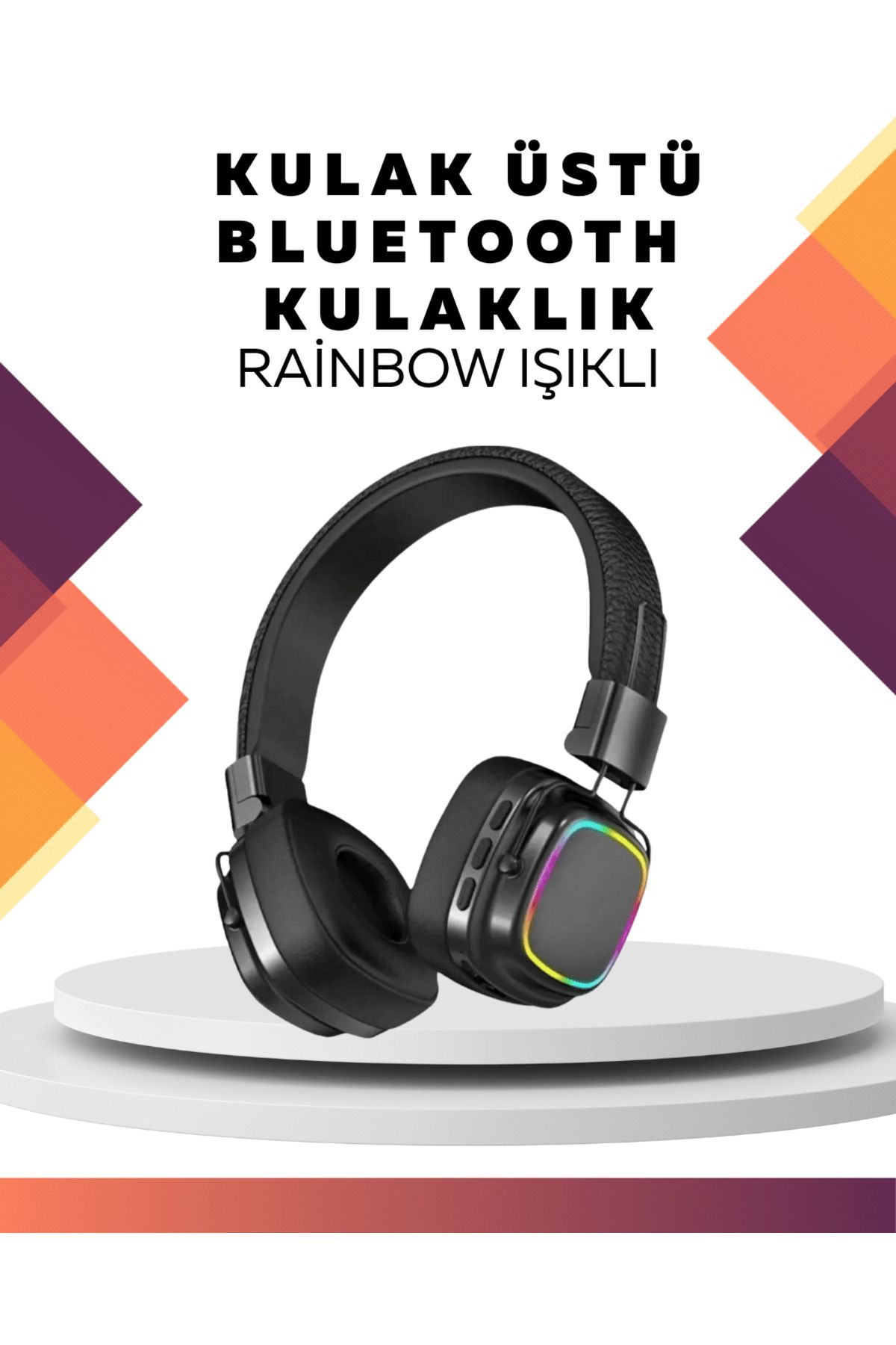 FTA TİCARET Kablosuz RGB Işıklı Katlanabilir Bluetooth Kulak Üstü Kulaklık
