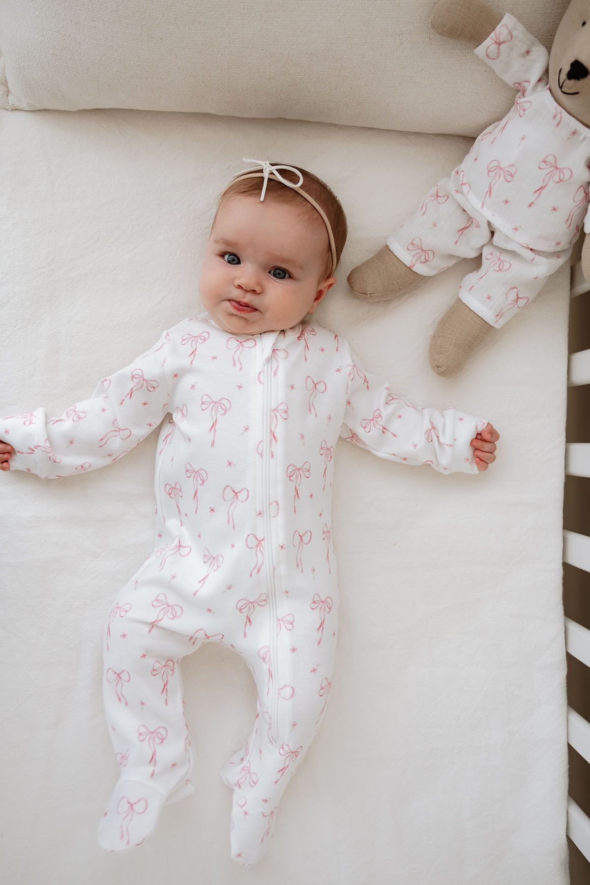 Tuğba Kuğu Fermuarlı Patikli Bebek Tulumu - Pureline Series - Dainty Bows
