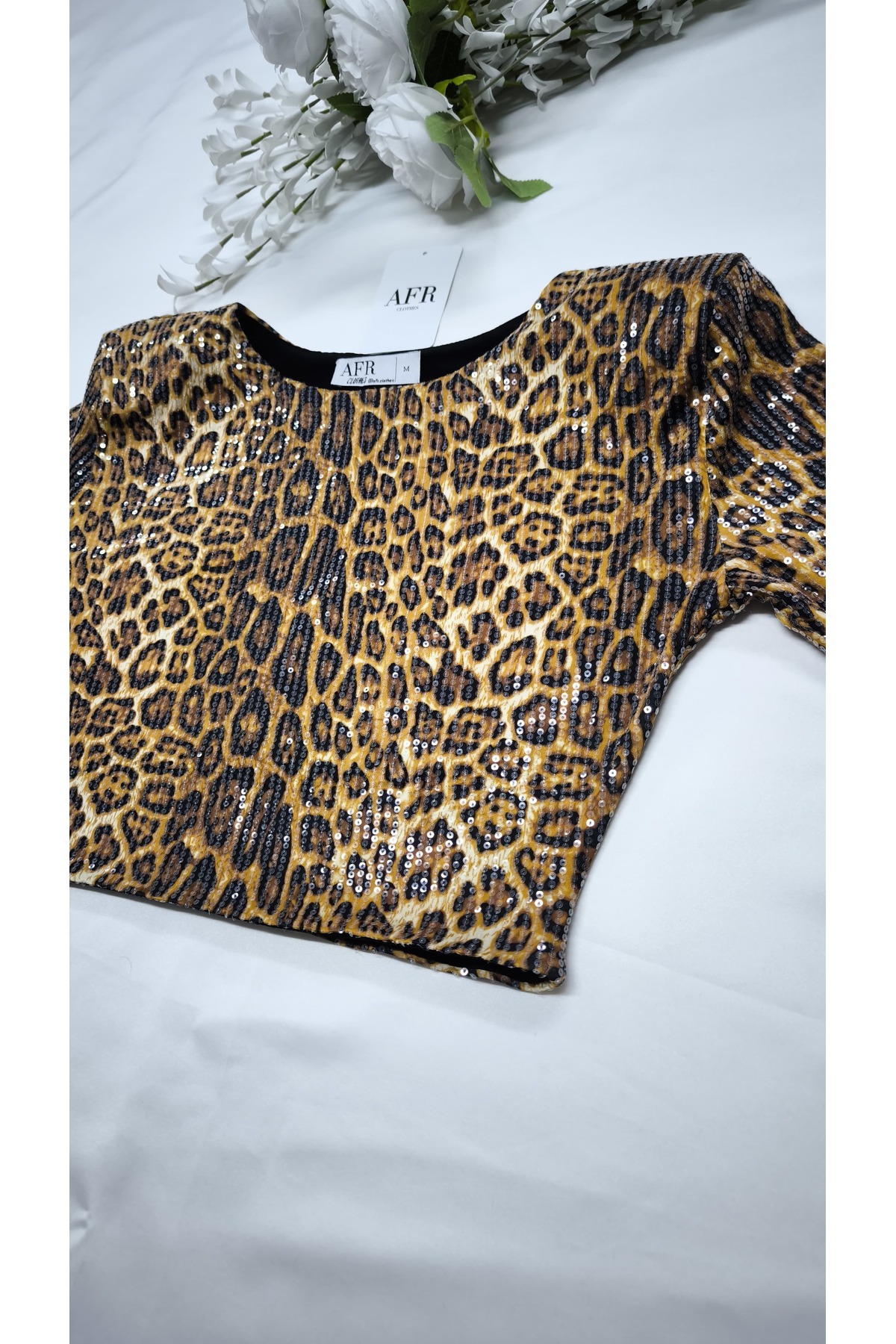 AFR CLOTHES-Special Collection Leopard Pattern Sequence Crop Top 3