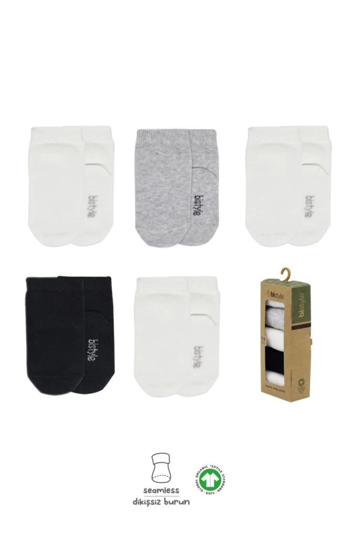 TWOX Çocuk Eğitici Gelişim Bistyle 5'li Penye Soket Kutulu Basic Çorap 10131 Gri