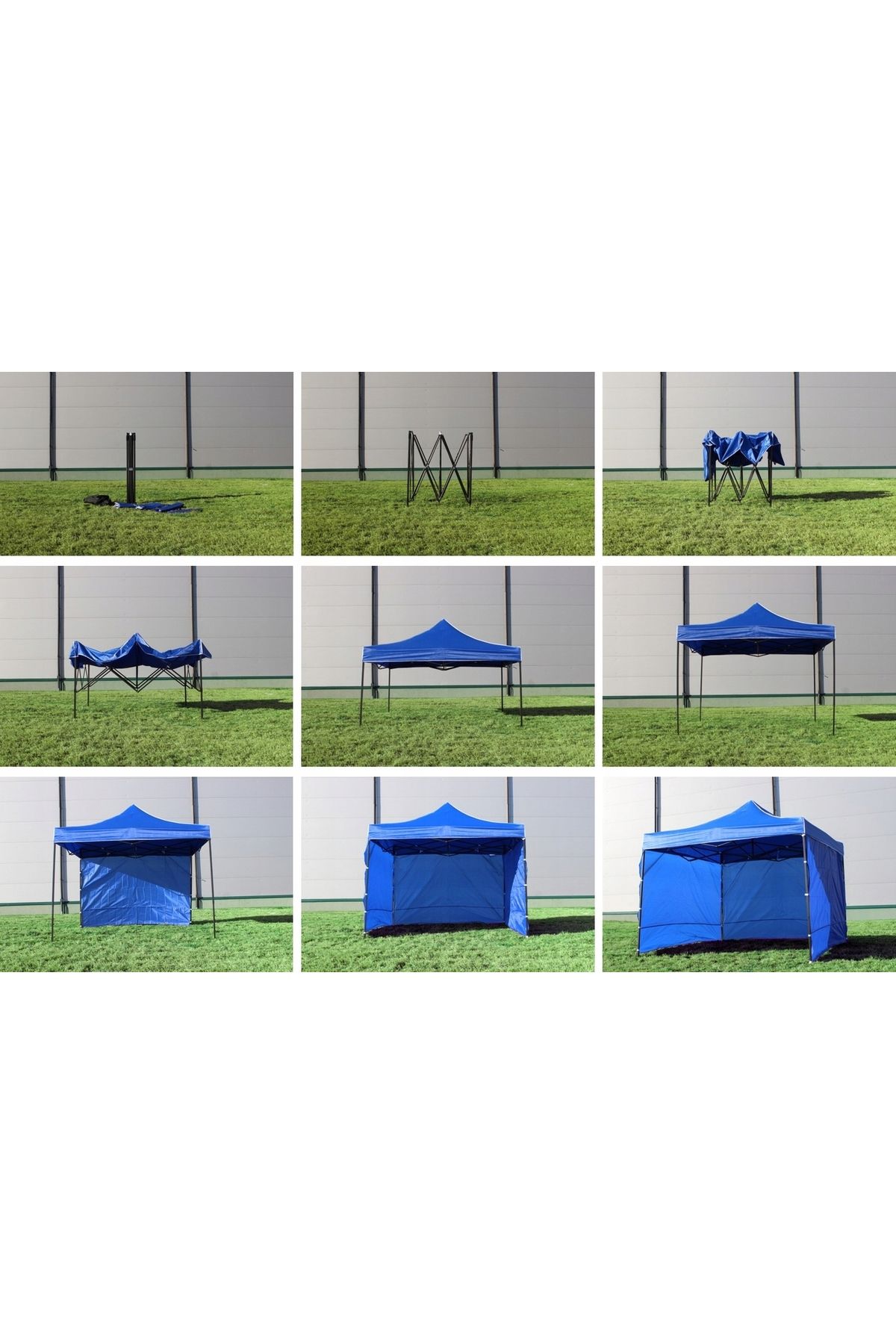 SERSIMO-Cort tip pavilion cu 3 pereti laterali, structura solida otel, 3x3 m cu inaltime reglabila, verde 3