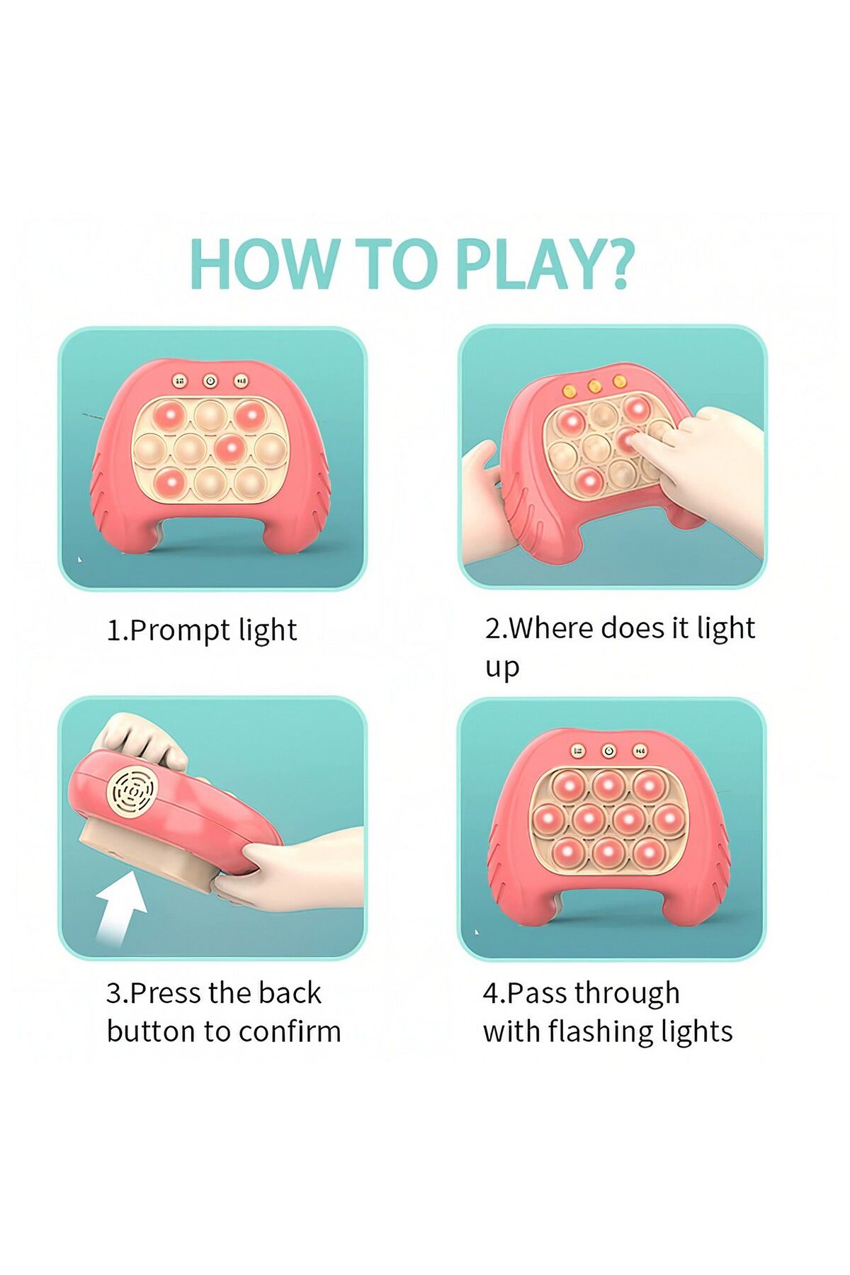 Teo-Pop It Game, , console, interactive game, antistress, with batteries, Abs and silicone, Pink, 12 x 10 x 5.8 cm 3