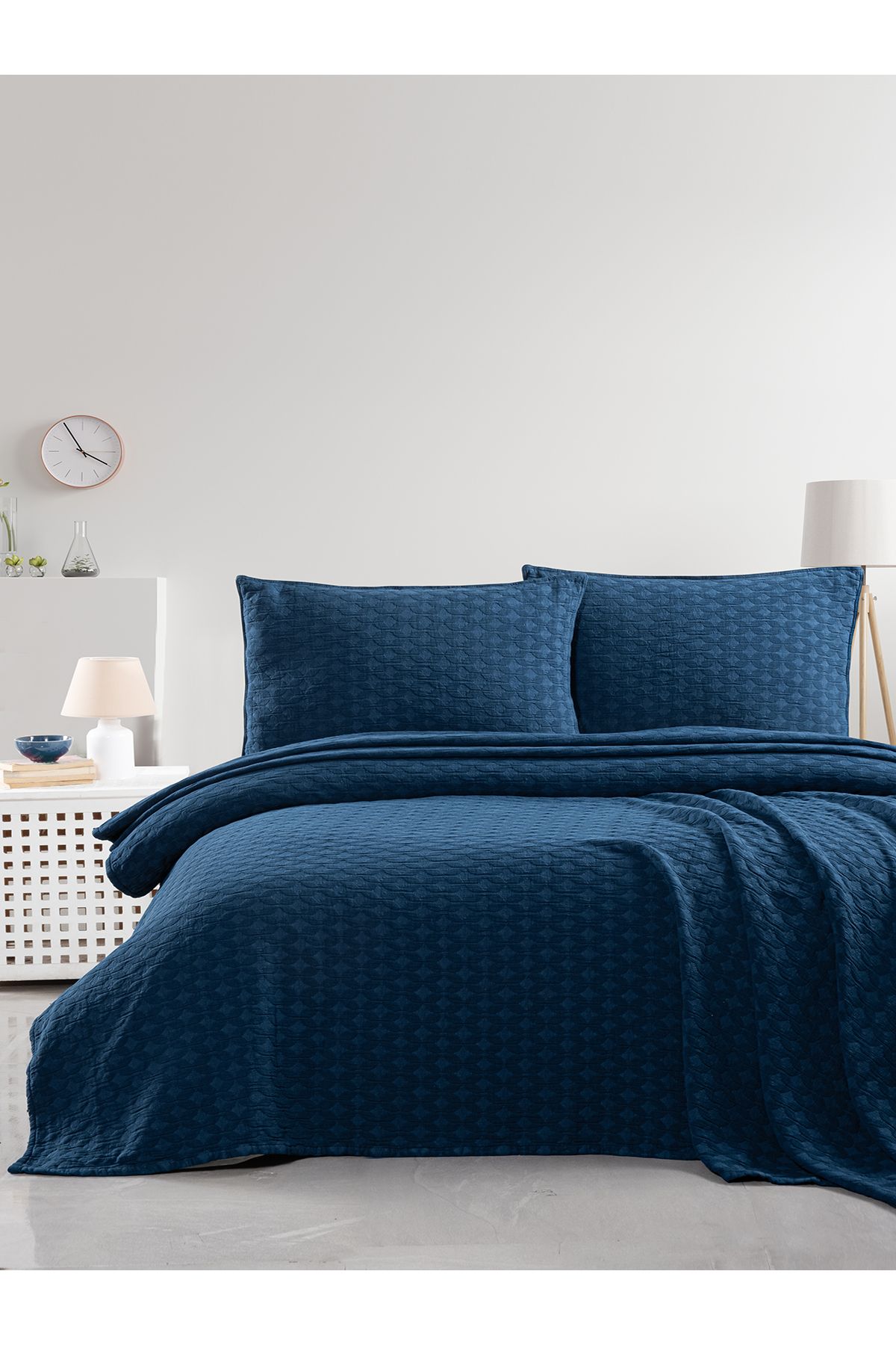 BED LİNE Elvira yatak örtüsü seti çift kişilik koyu mavi kutulu