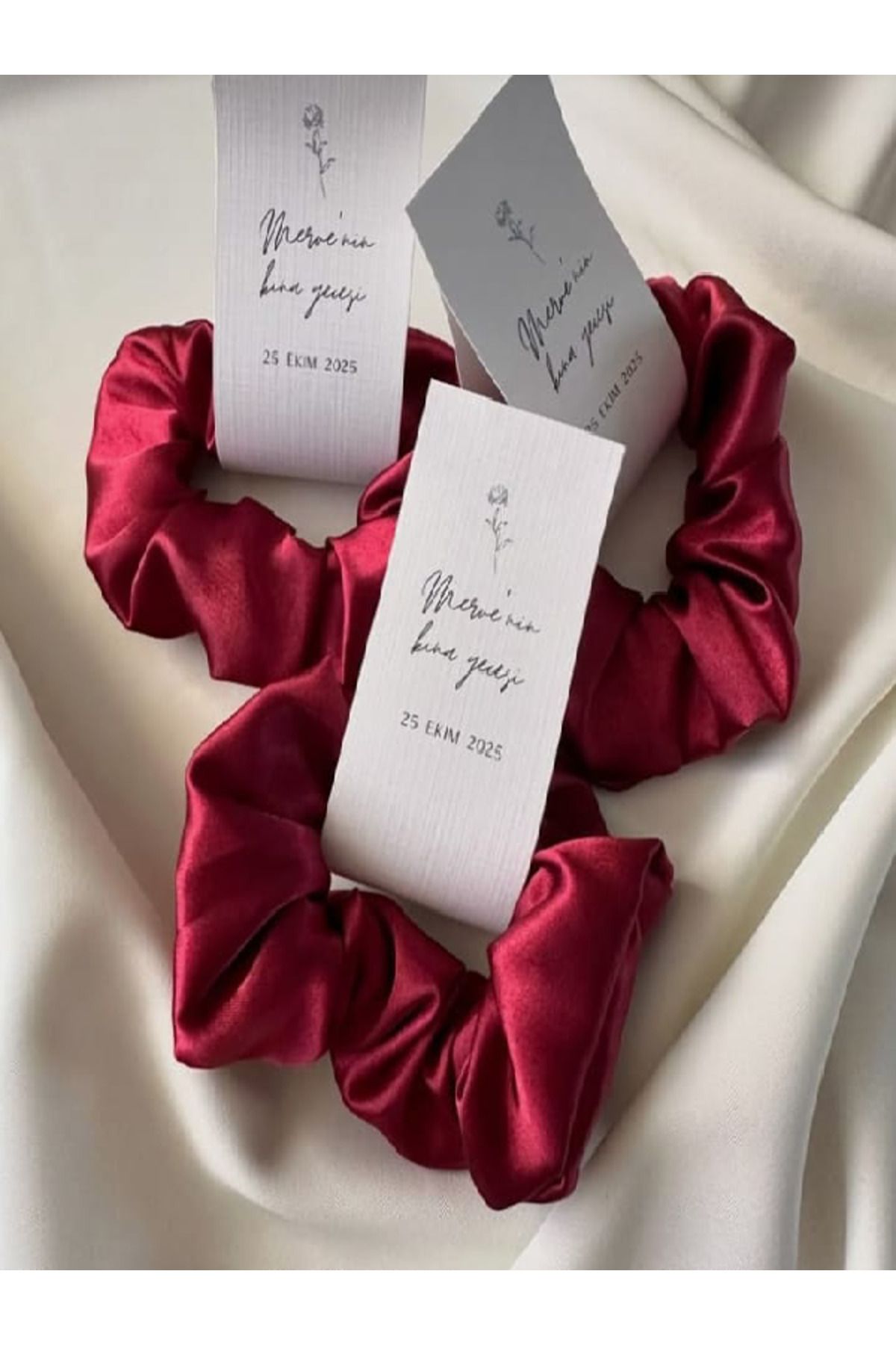 veraepoksi 20 ADET Saten Toka Kına Gecesi Hediyesi İncili Scrunchie Toka - Renk Seçenekli