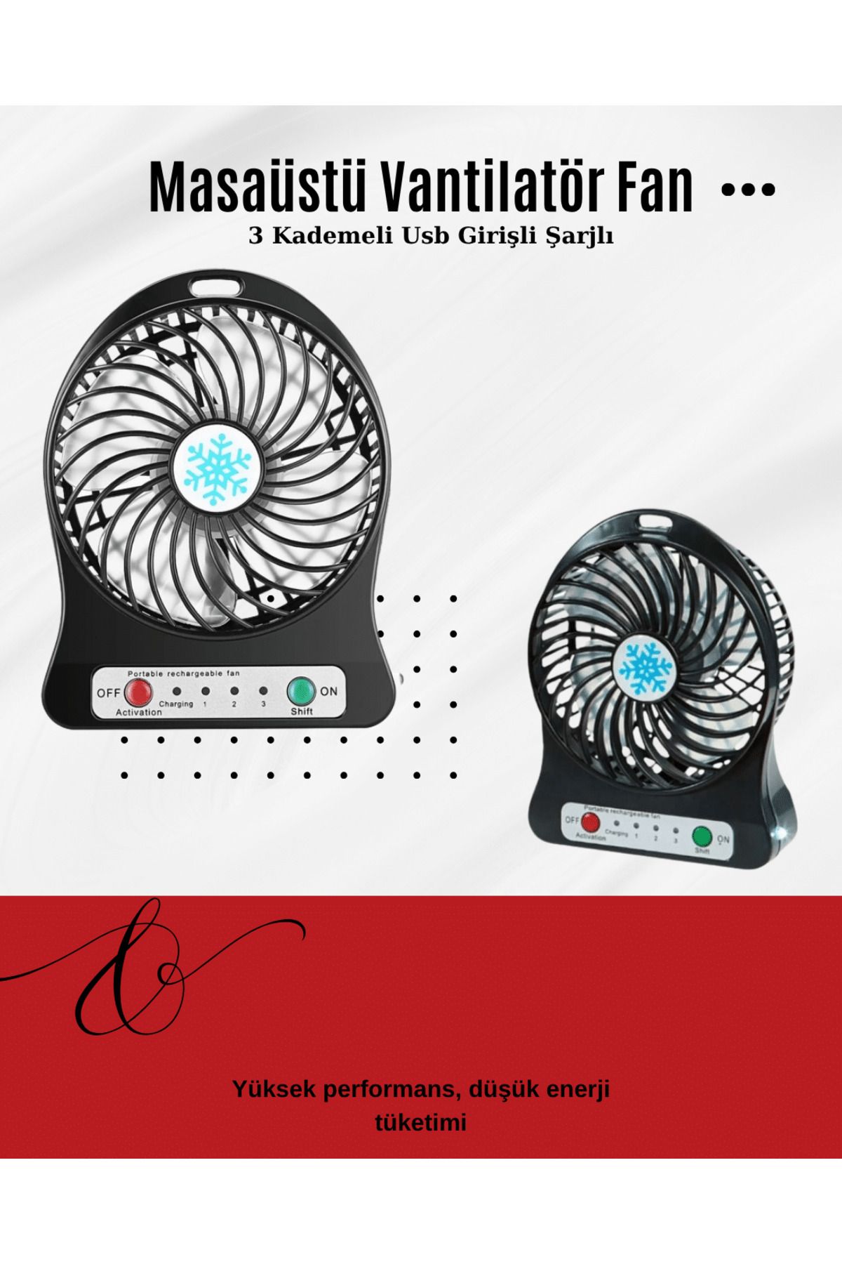 FTA TİCARET USB Girişli Taşınabilir Masaüstü Mini Fan – 3 Kademeli Hız, Şarjlı, Işıklı, Sessiz Çalışma