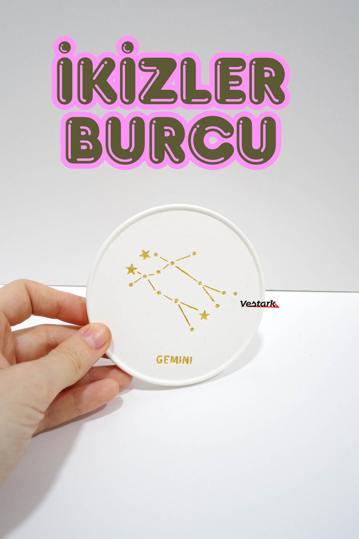 Vestark İkizler Burcu (Gemini) El Yapımı Dekoratif Takı Tabağı ve Bardak Altlığı
