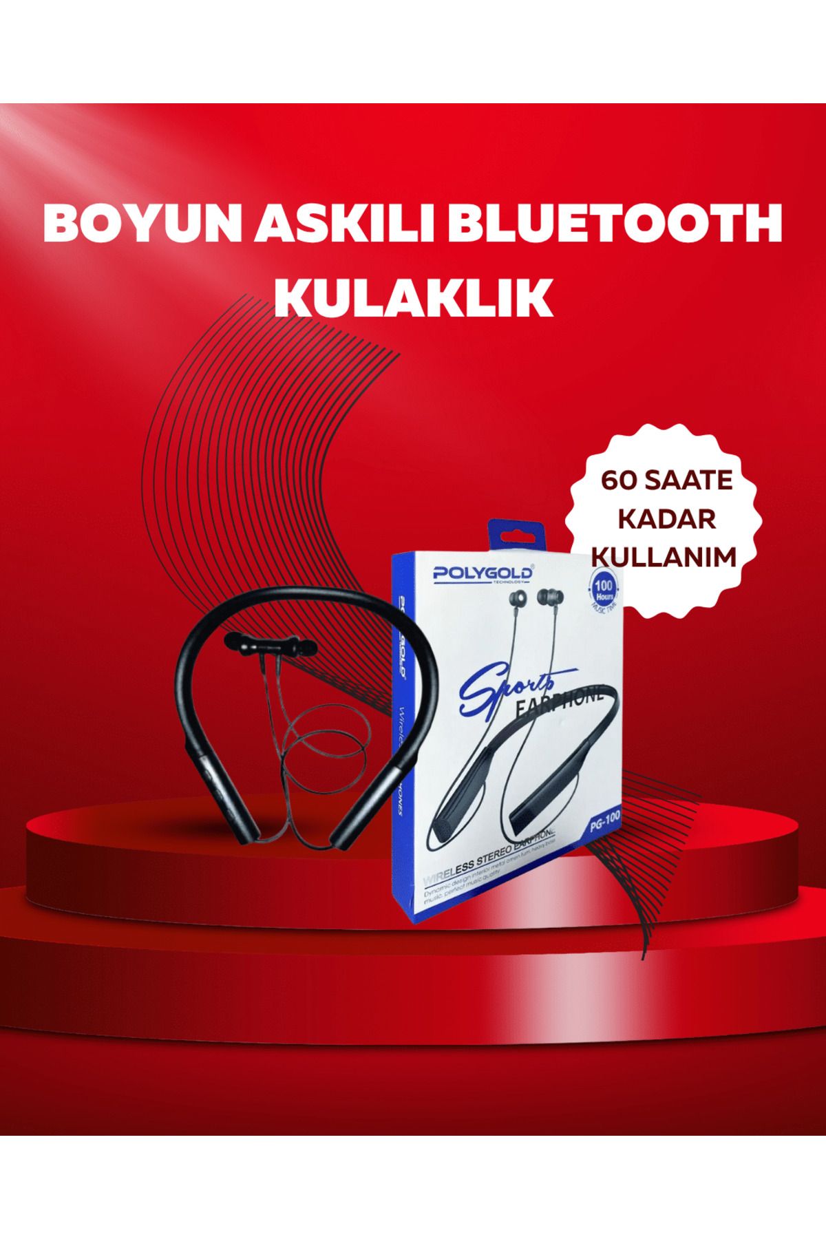 FTA TİCARET Polygold PG-100 Bluetooth 5.0 Boyun Bantlı Kulaklık – 50 Saat Konuşma Süresi, Type-C Şarj