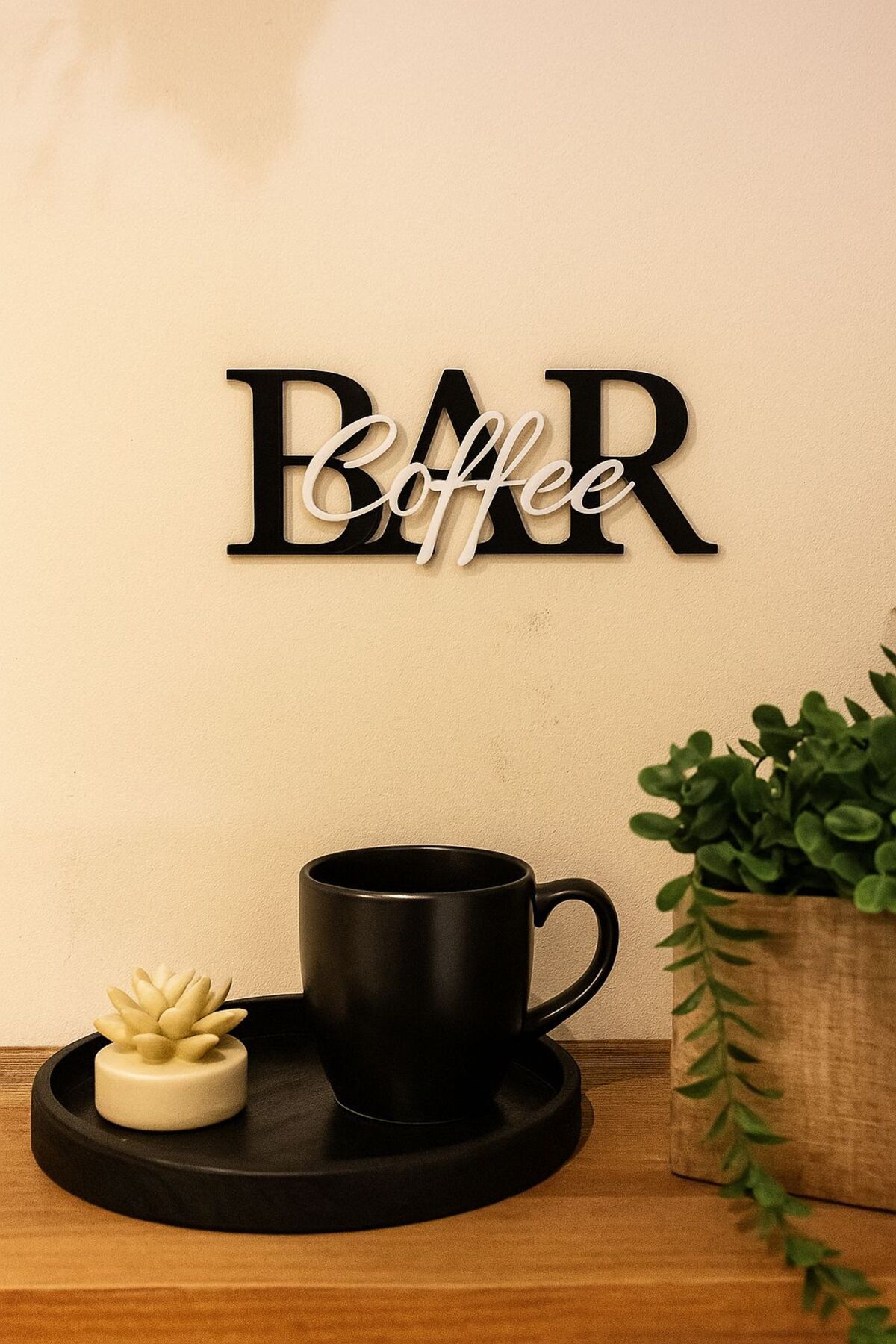 3dmakers Coffee Bar Yazısı Duvar Dekoru – 3D Baskı Kahve Köşesi Süsü