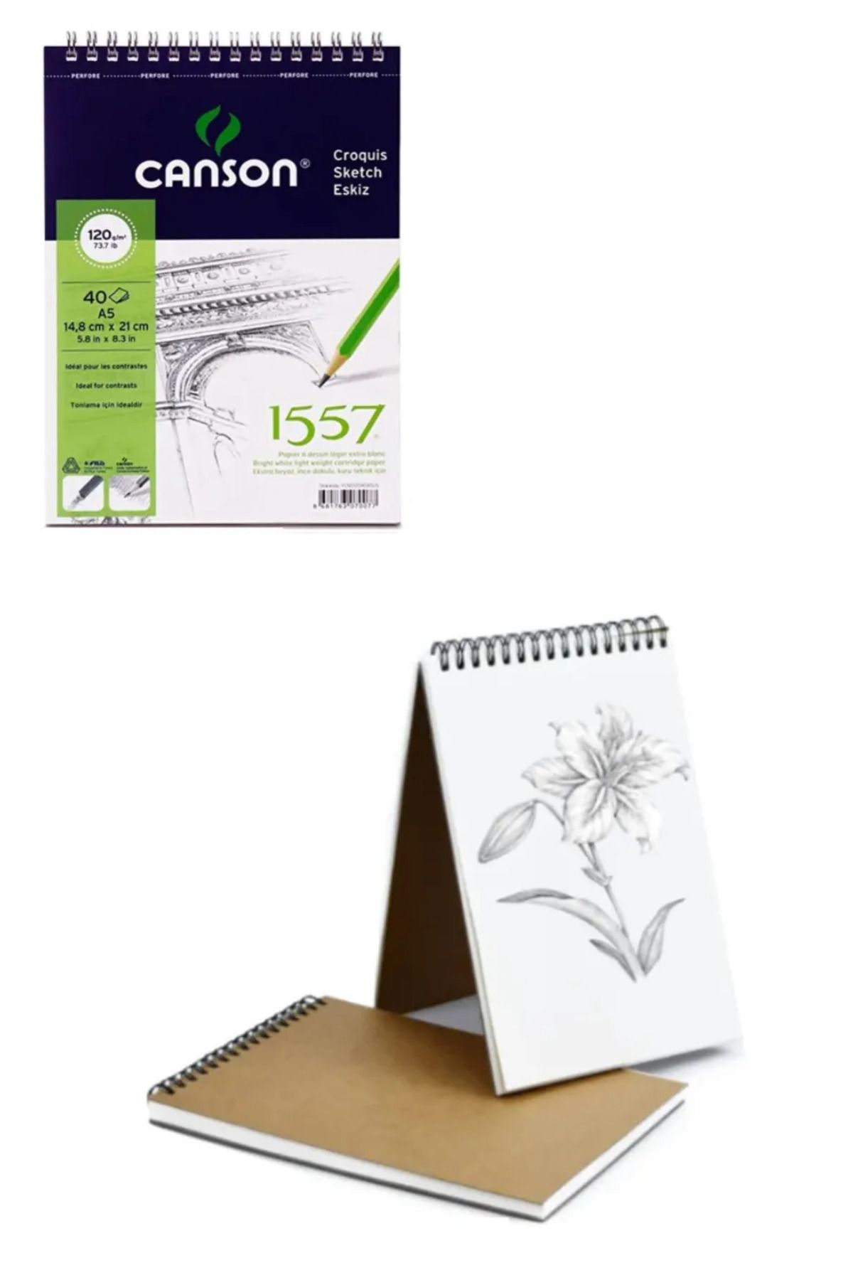 GLANCE-Canson A5 120 Gr 40 Yp Sketchbook Pitt Graphite Matt Graduated Pen Set of 20 7