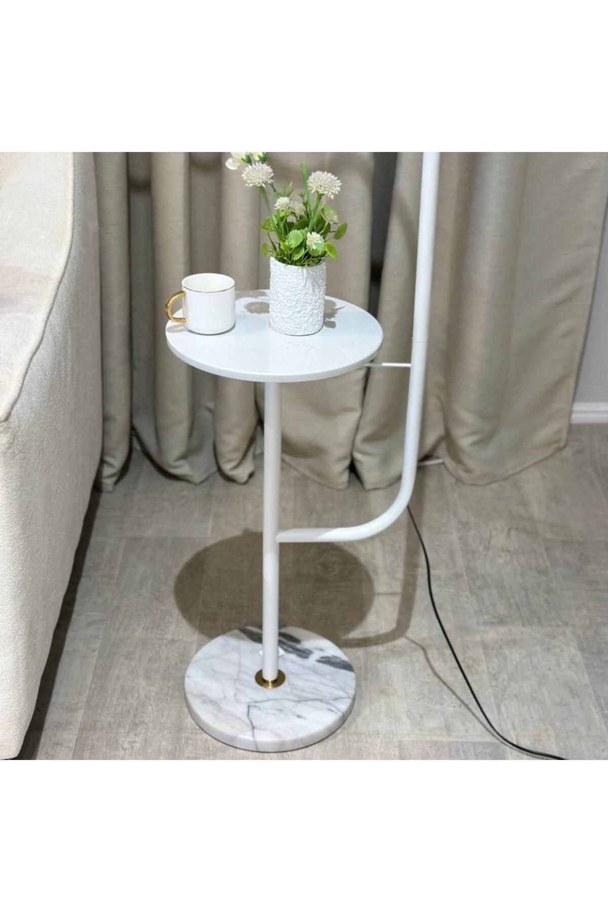 foryou-White Slanted Pole Floor Lamp with Serving Shelf 184cm 4