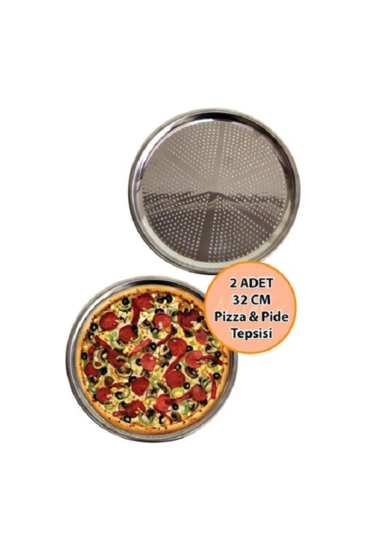 eryahome 2 Adet Paslanmaz Çelik Delikli Pizza Tepsisi Lahmacun Pide Tepsisi Gümüş 32cm