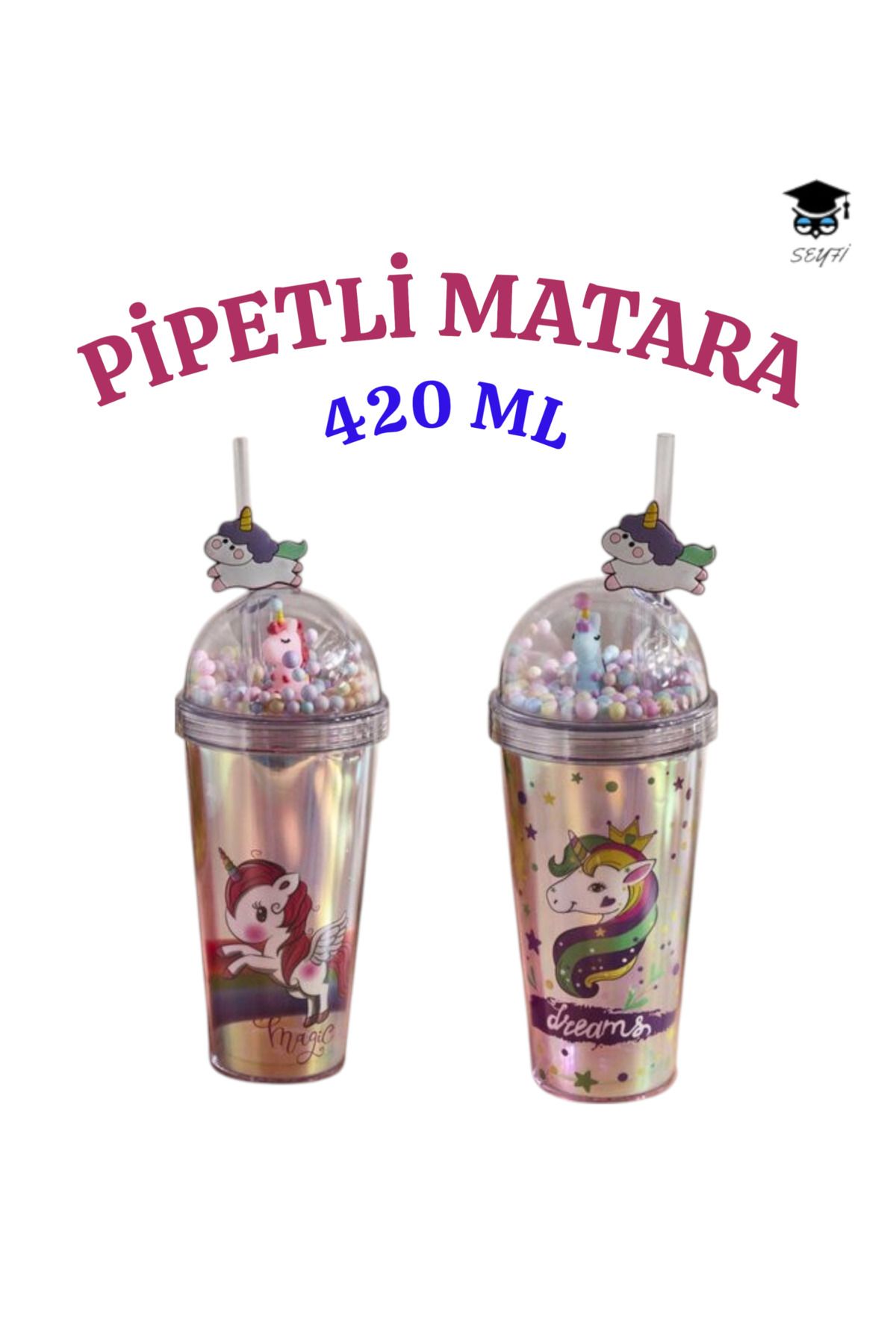 SEYFİKİRTASİYE 1 adet Desenli plastik pipetli bardak 420ml karma renk yollanmaktadır