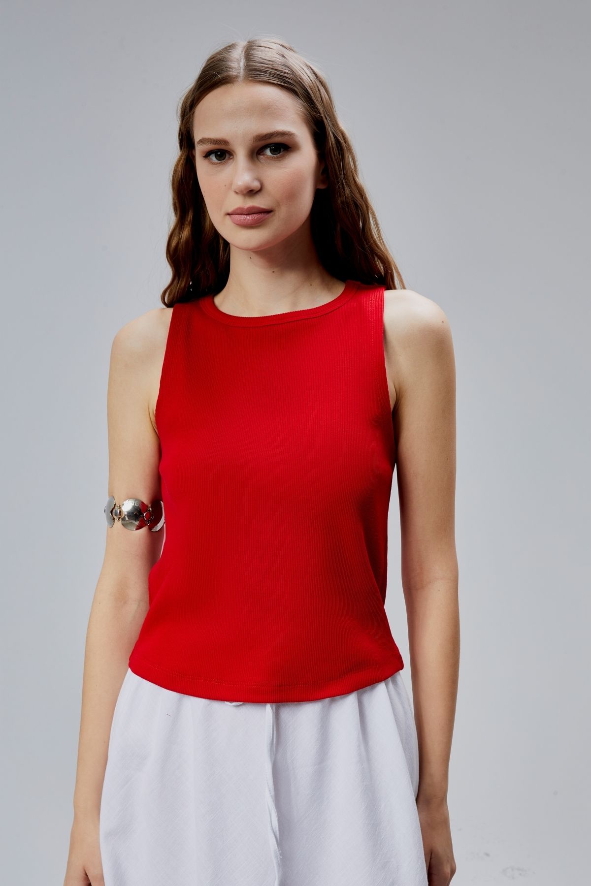 TF The Fancy For You Kadın Halter Yaka Kolsuz Basic Crop Bluz