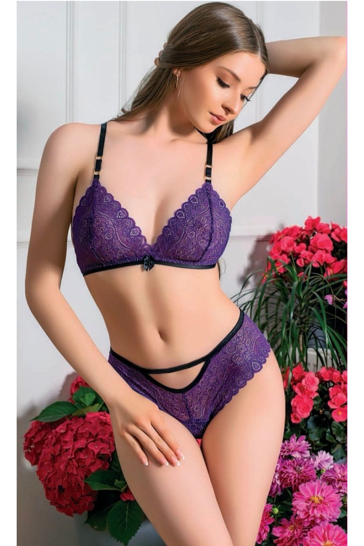 NightLove Nightlight 3661 Kadın Mor Dantel İç Çamaşırı Takımı
