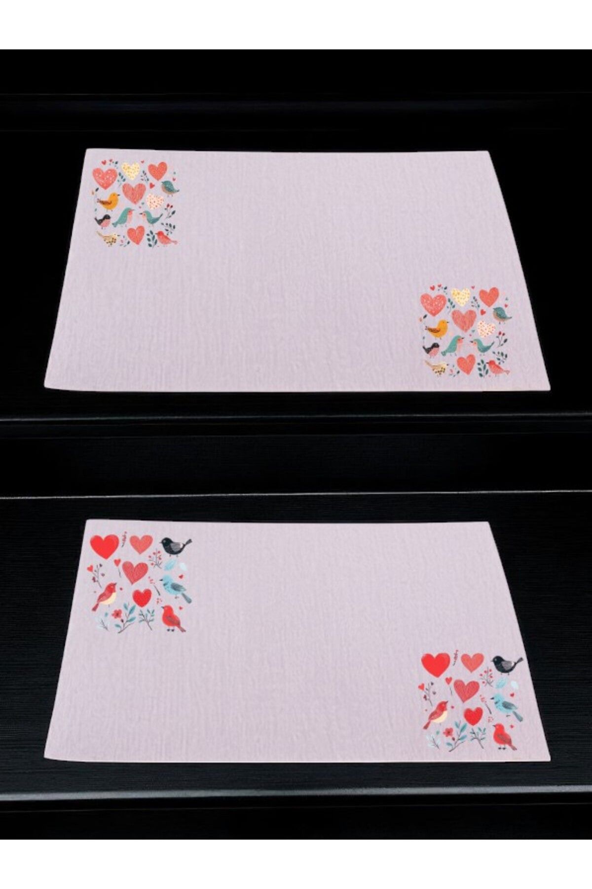 lili hediyelik Kuş Ve Kalp Baskılı Mutfak Masası 2'li Keten Servis Bezi 28x40 Cm Amerikan Servis